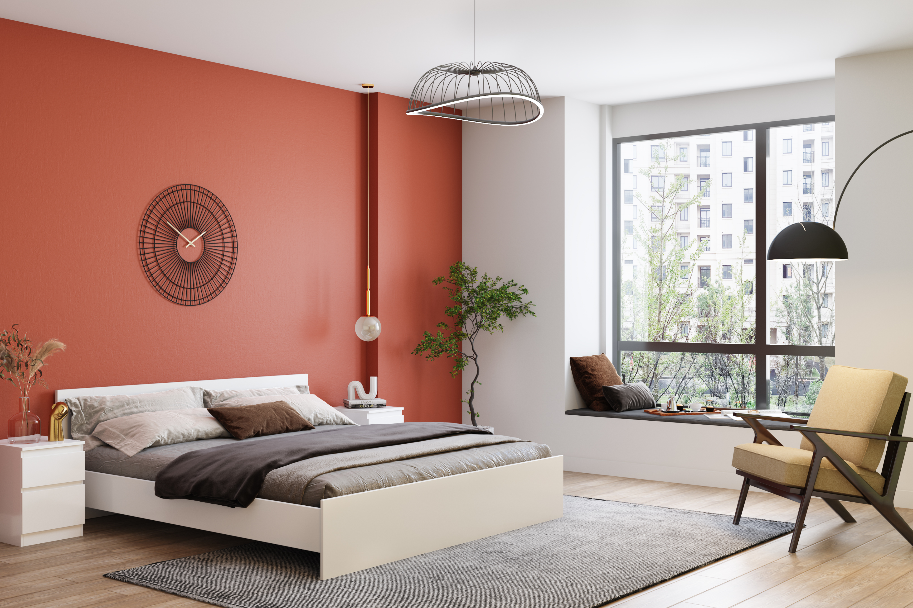 Minimal Master Bedroom Design With Window Seating