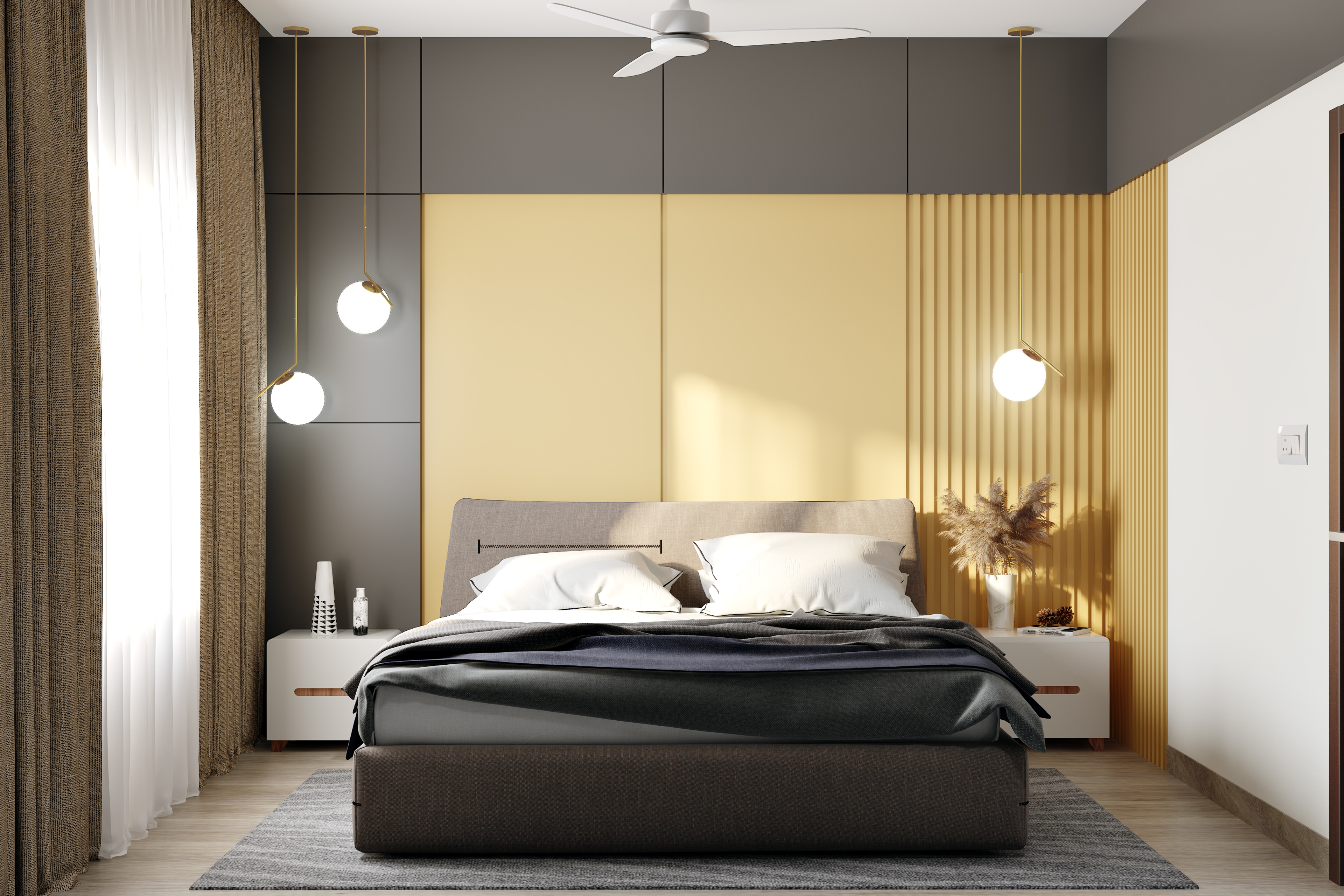 Contemporary Master Bedroom Design With Wooden Trims