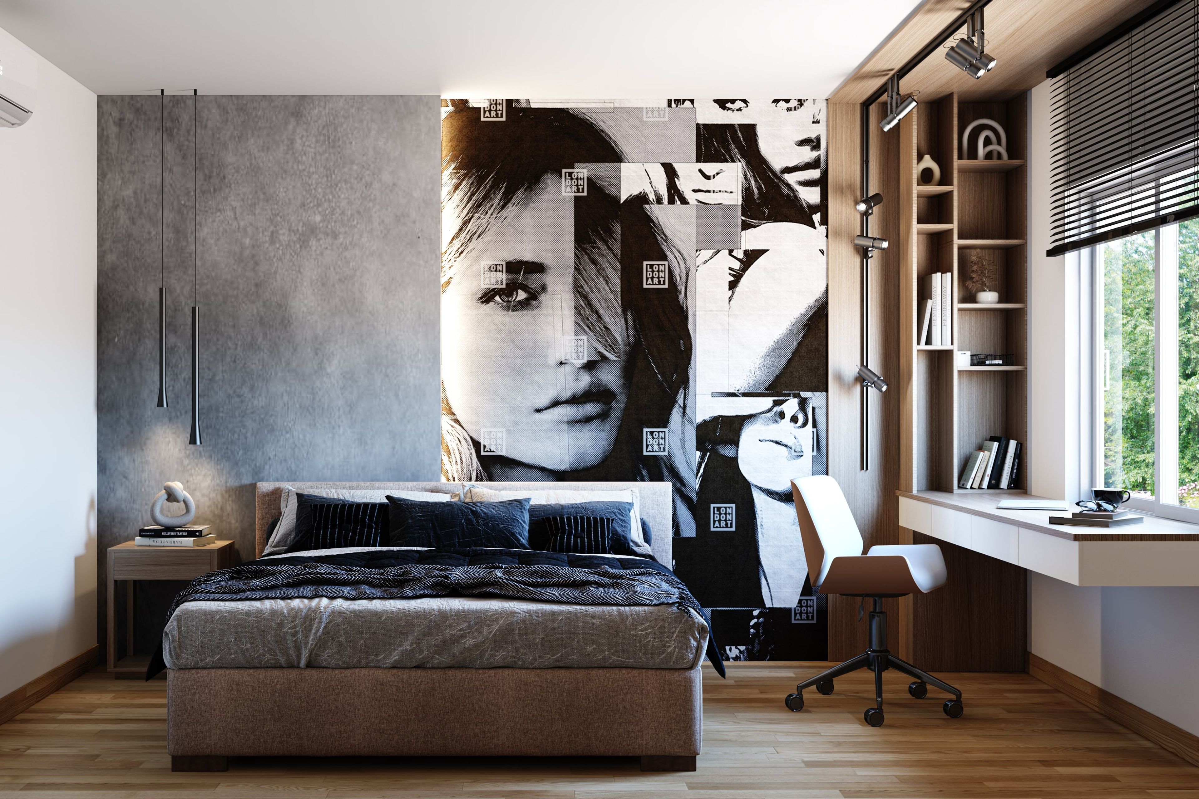 Rustic Master Bedroom Design With Accent Wall Art