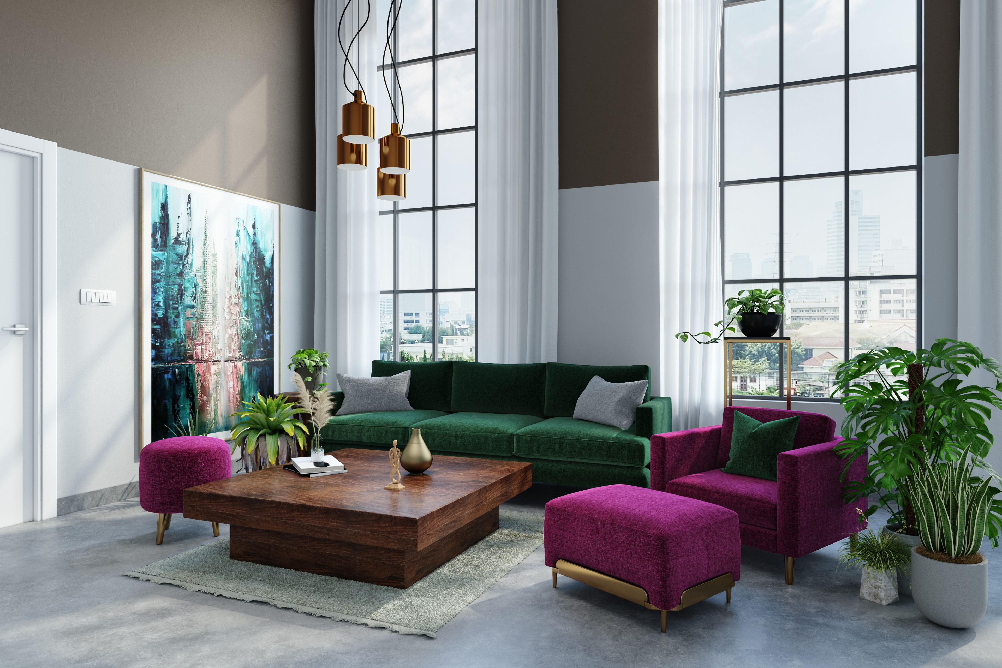 Eclectic Spacious Living Room Design With Chandelier