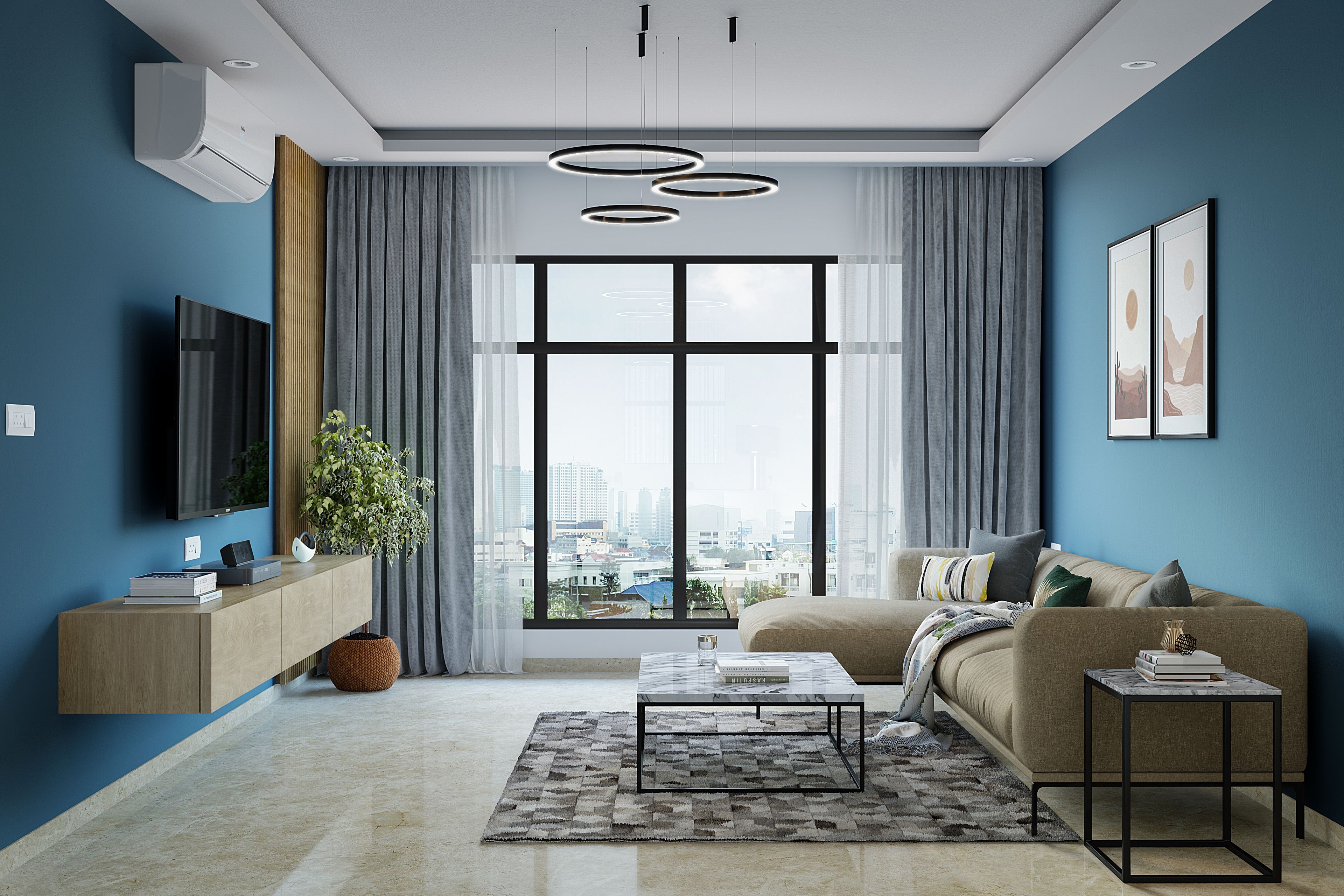 Contemporary Style Living Room Design With Vibrant Textures