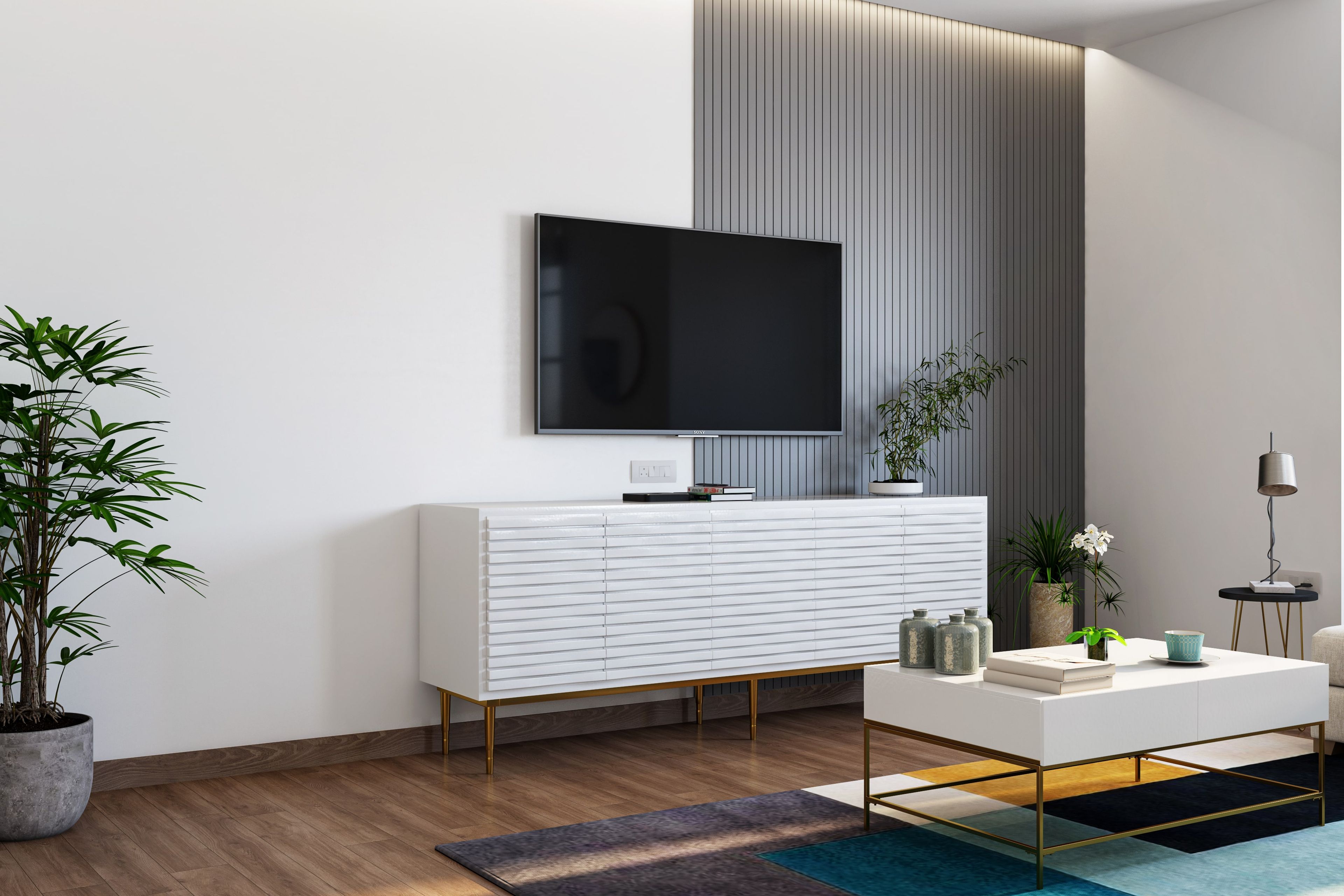 Modern Spacious TV Unit Design With White Floating Unit