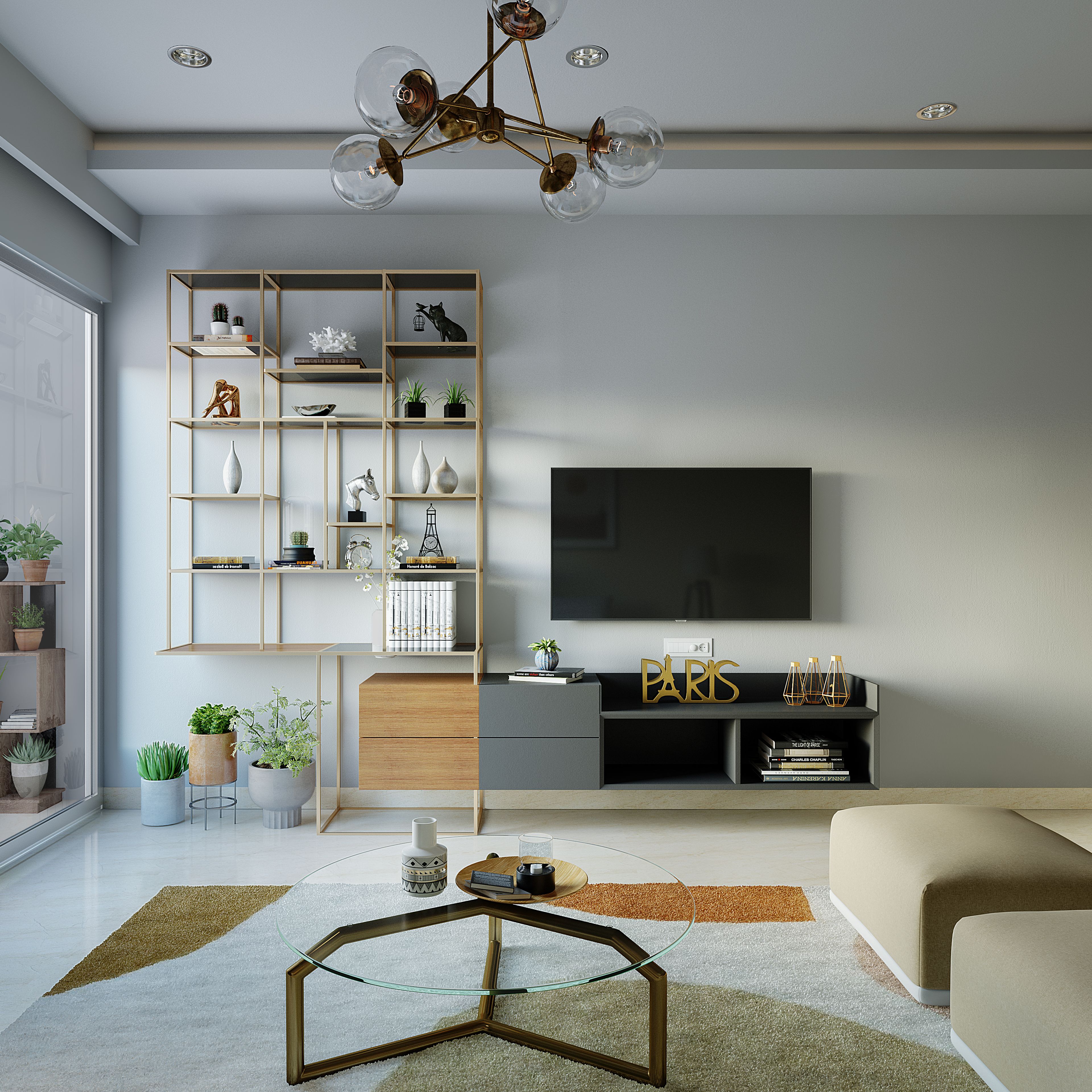 Contemporary TV Unit Design With Indoor Plants