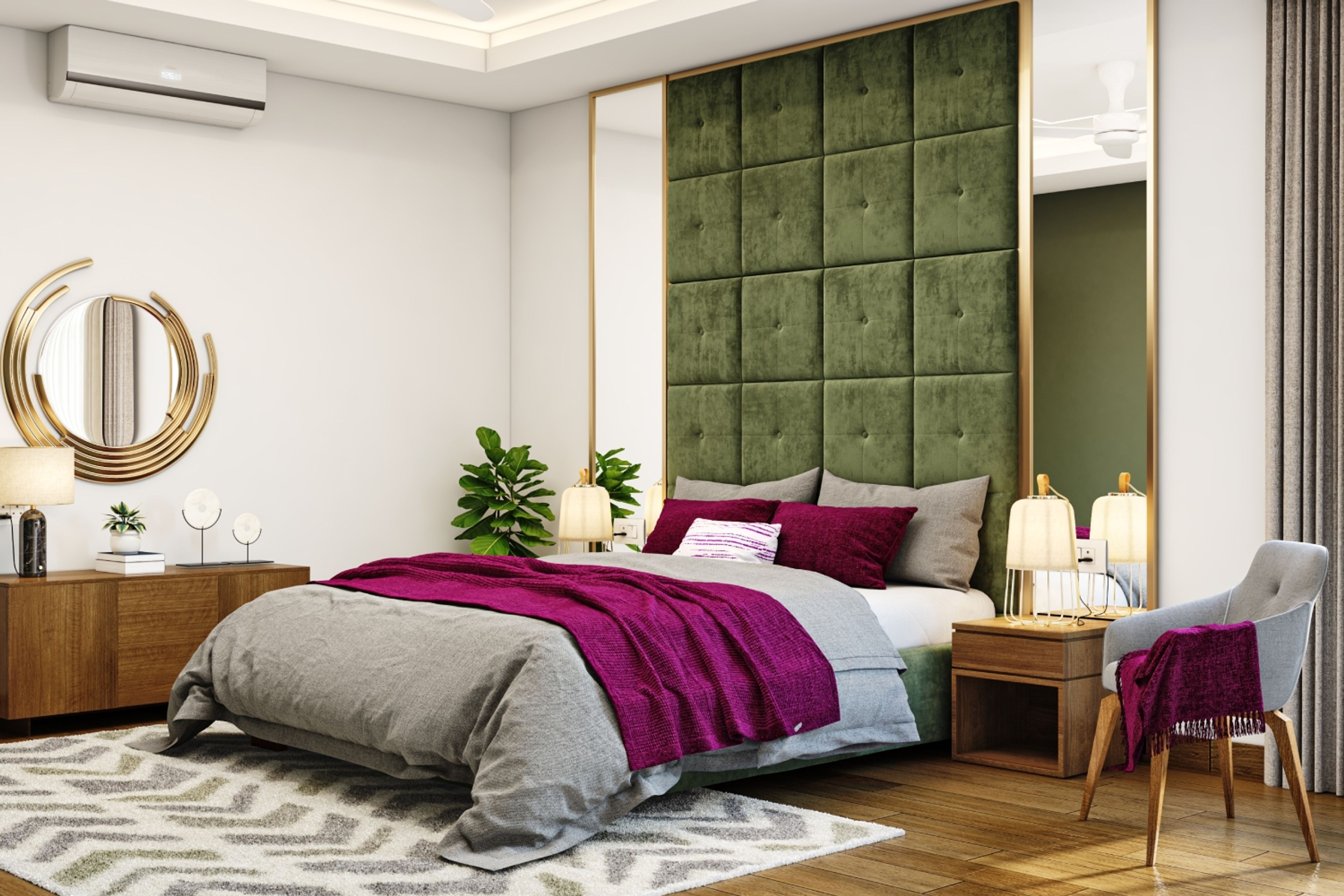 White And Green Bedroom Wall Design - Livspace