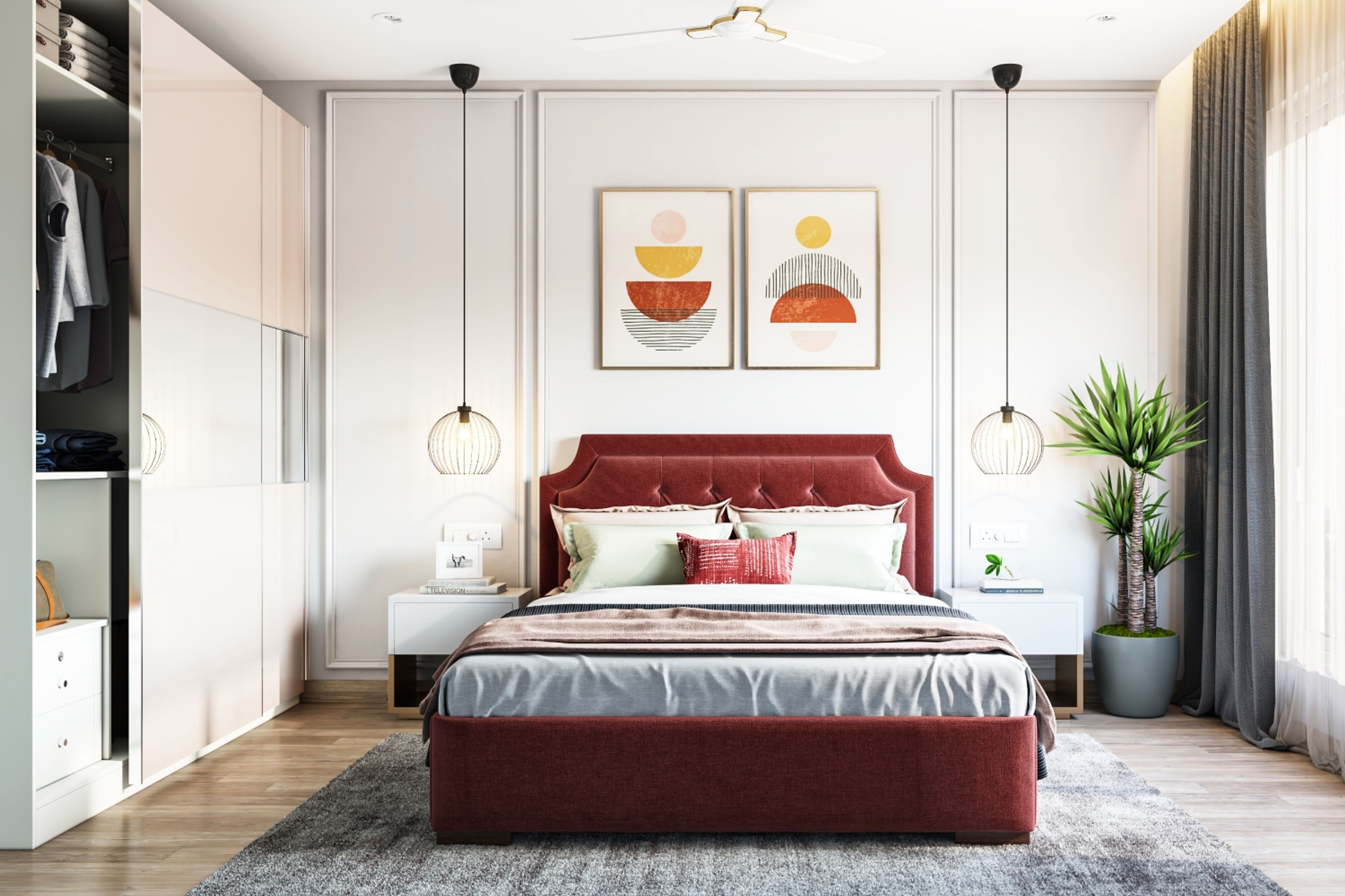 Contemporary Tidal Sand Finish Sliding Wardrobe Design