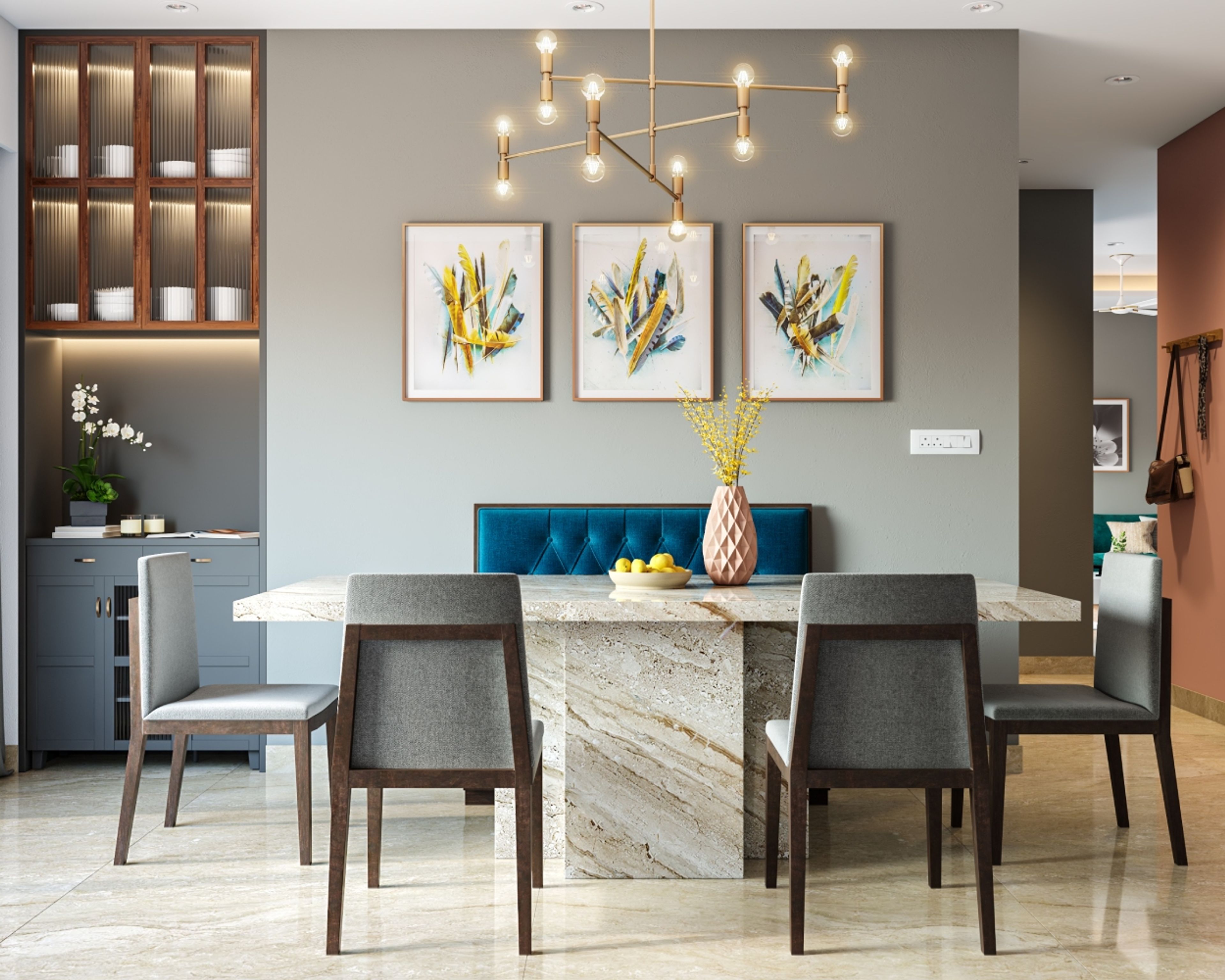 Contemporary Dining Room Design With Grey Walls