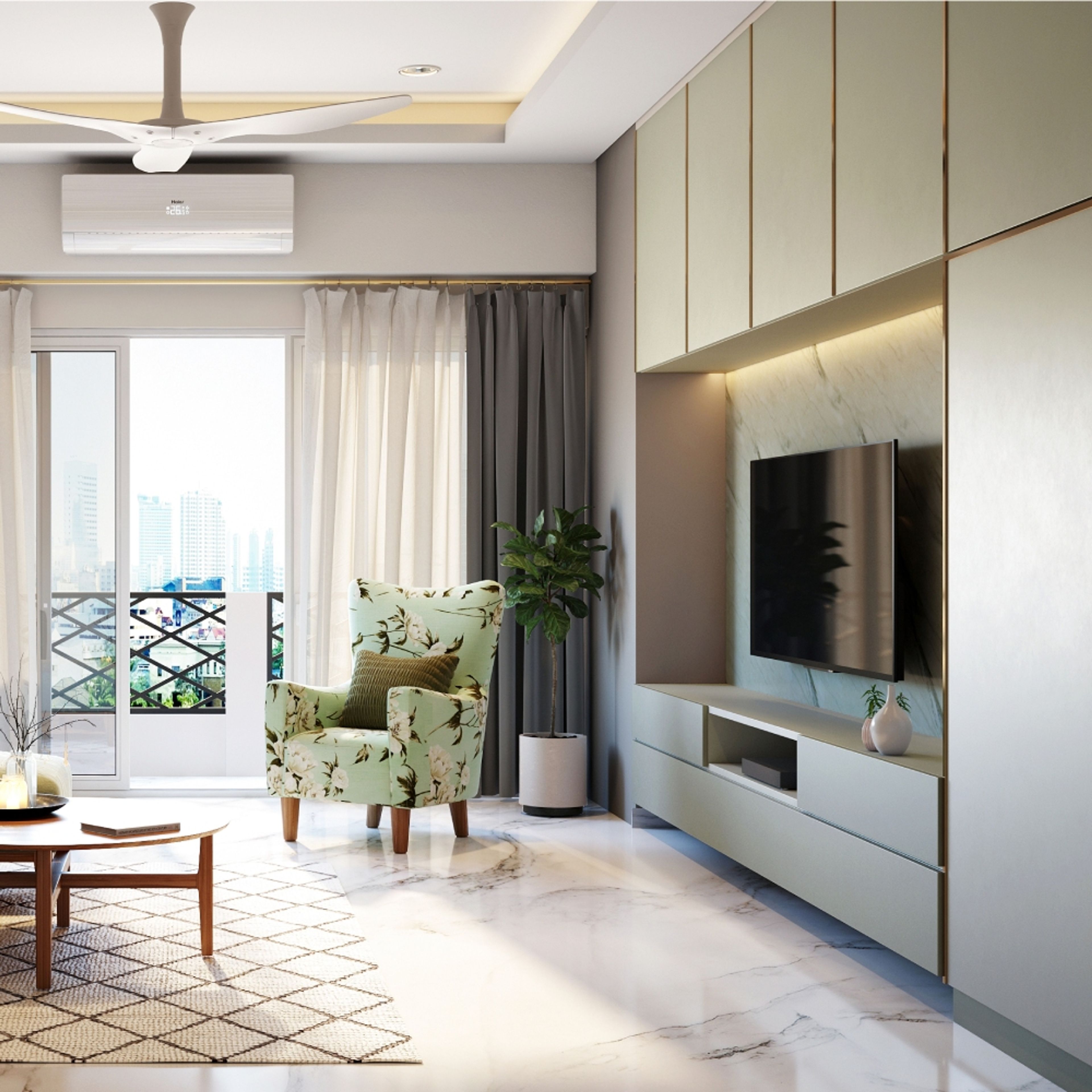 White And Grey Flooring With A Dirt-Resistant Finish - Livspace