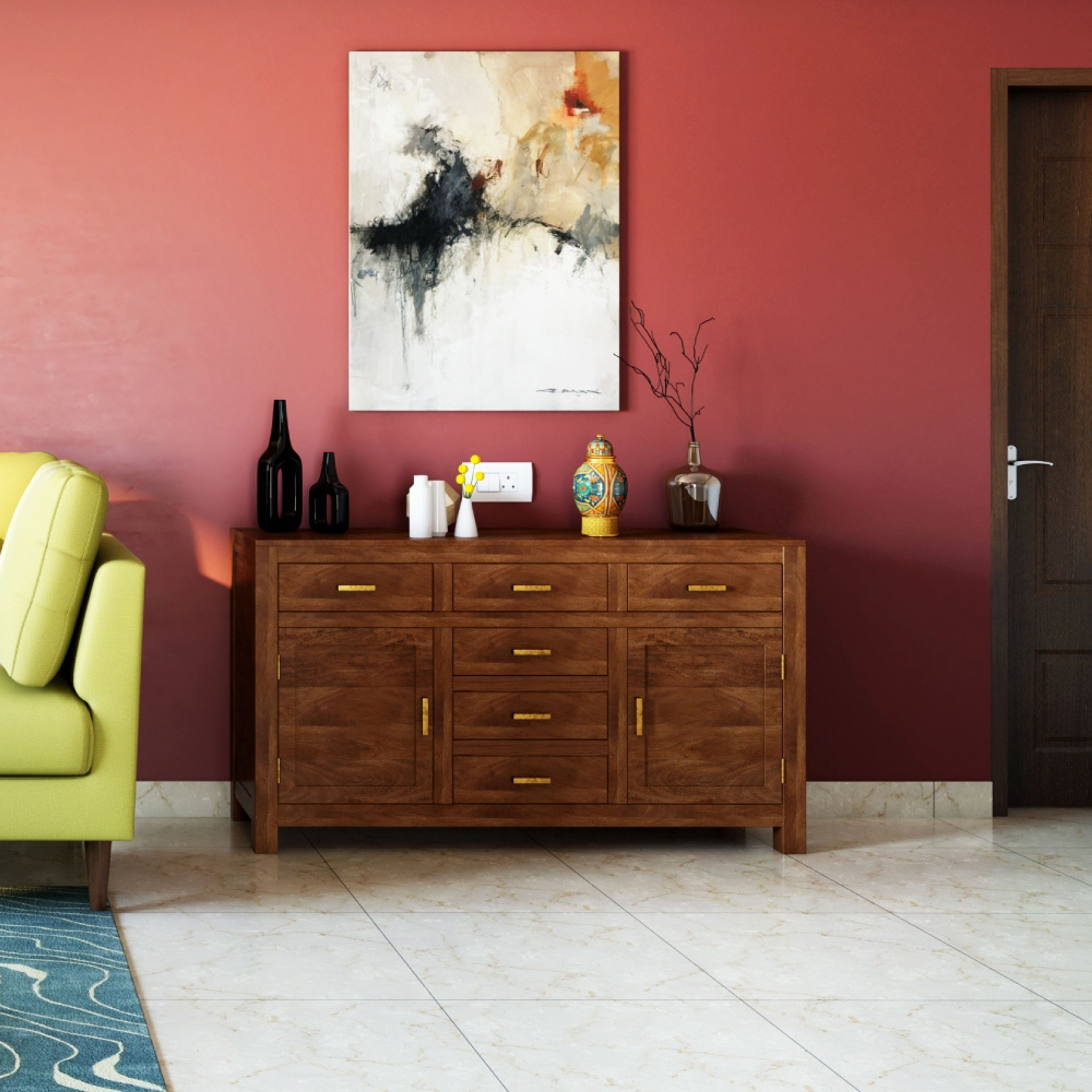 White And Brown Flooring With Square Tiles - Livspace