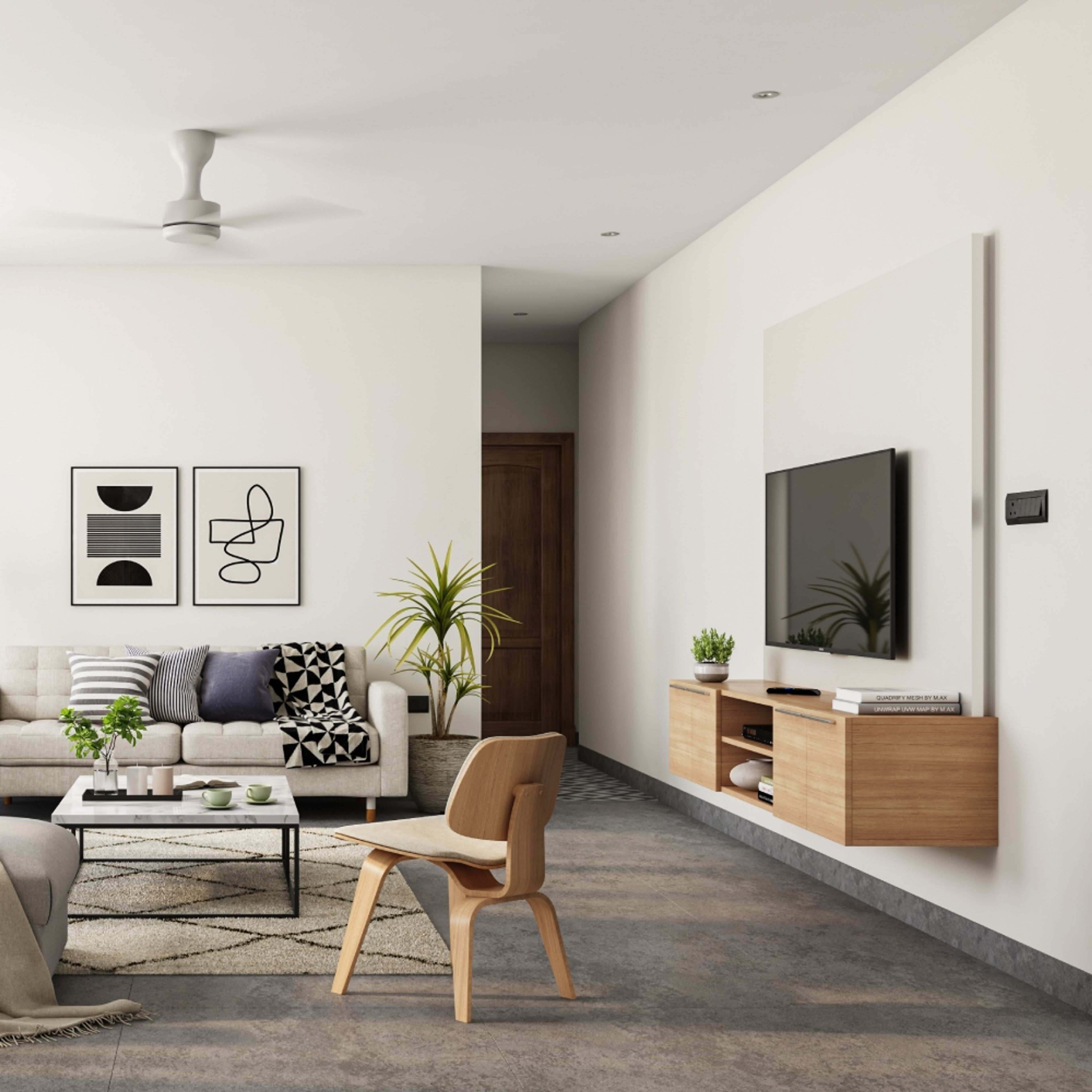 Dark Grey Flooring Tiles For Living Rooms - Livspace