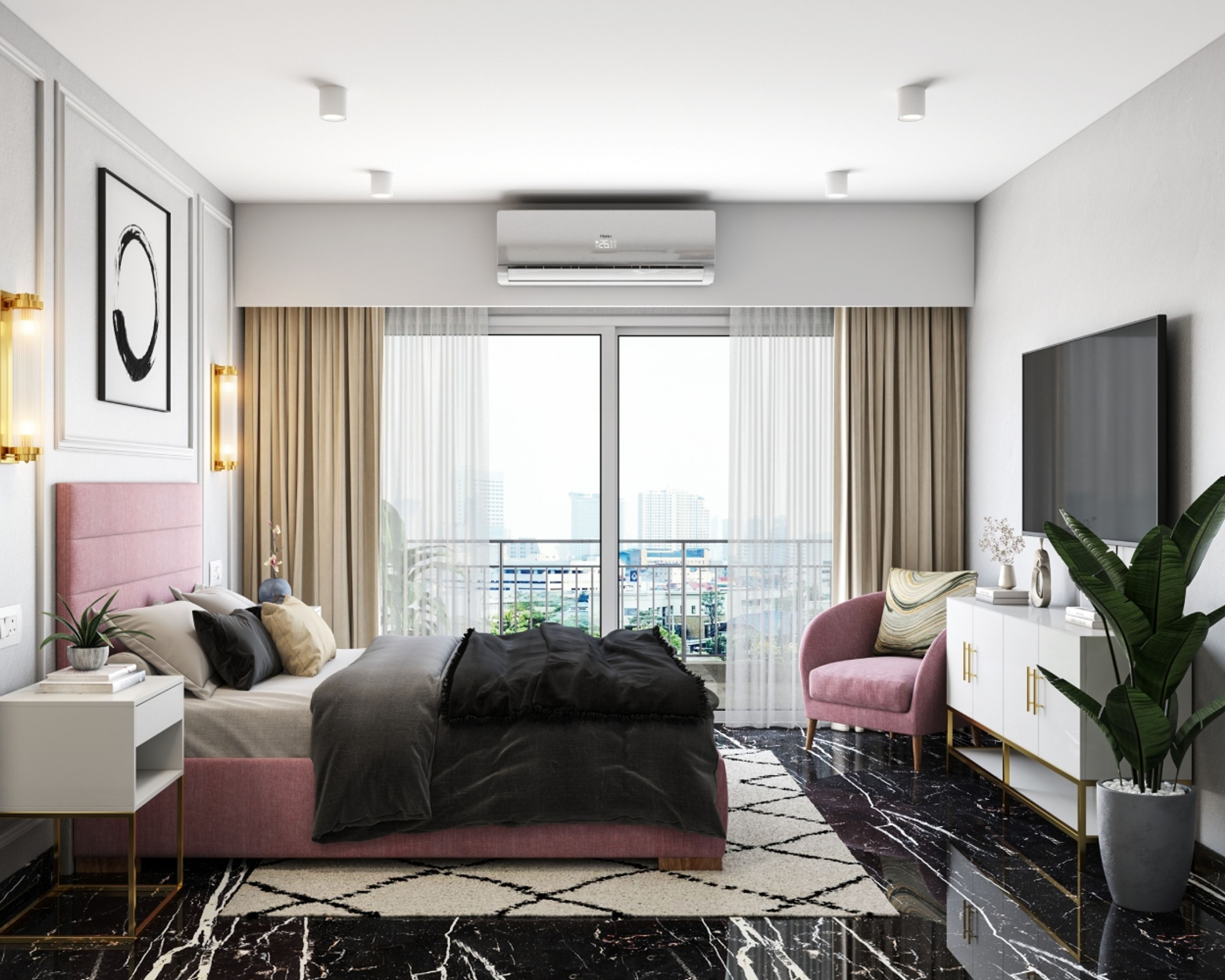 Black And White Marble Flooring Design - Livspace