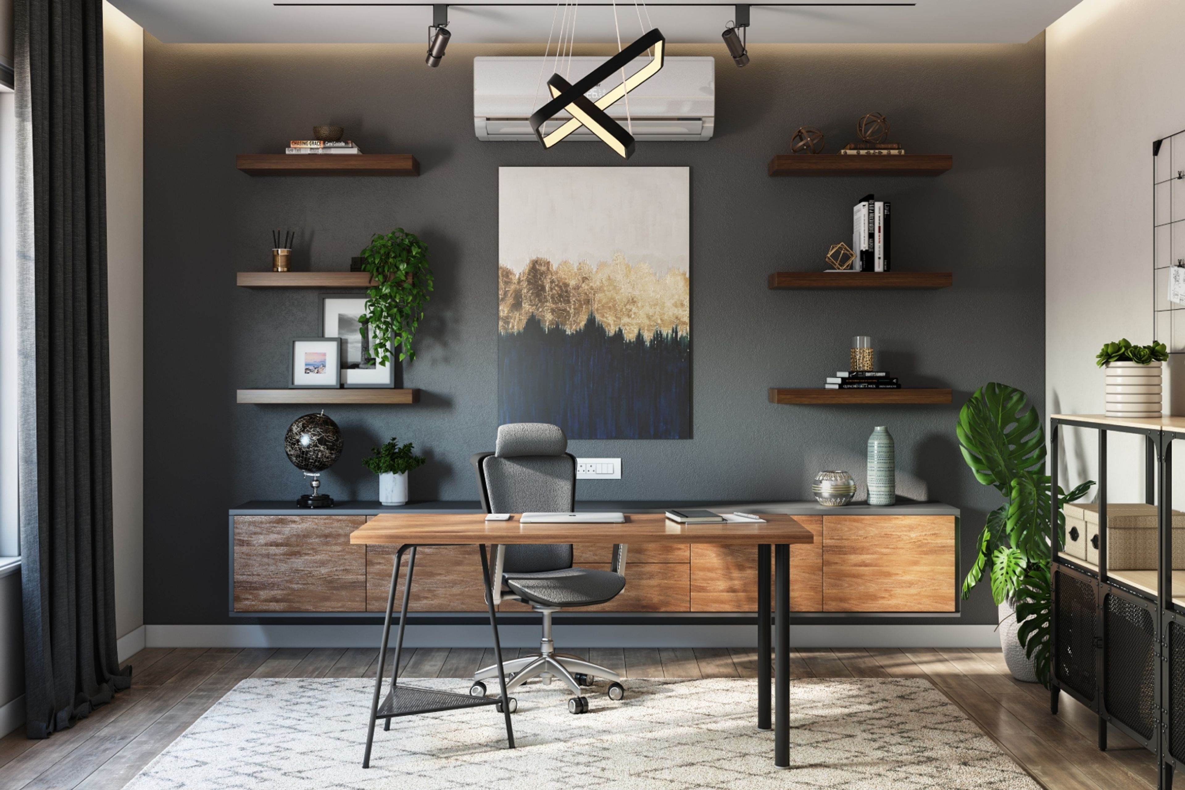 Modern Study Room Design With Wooden Details