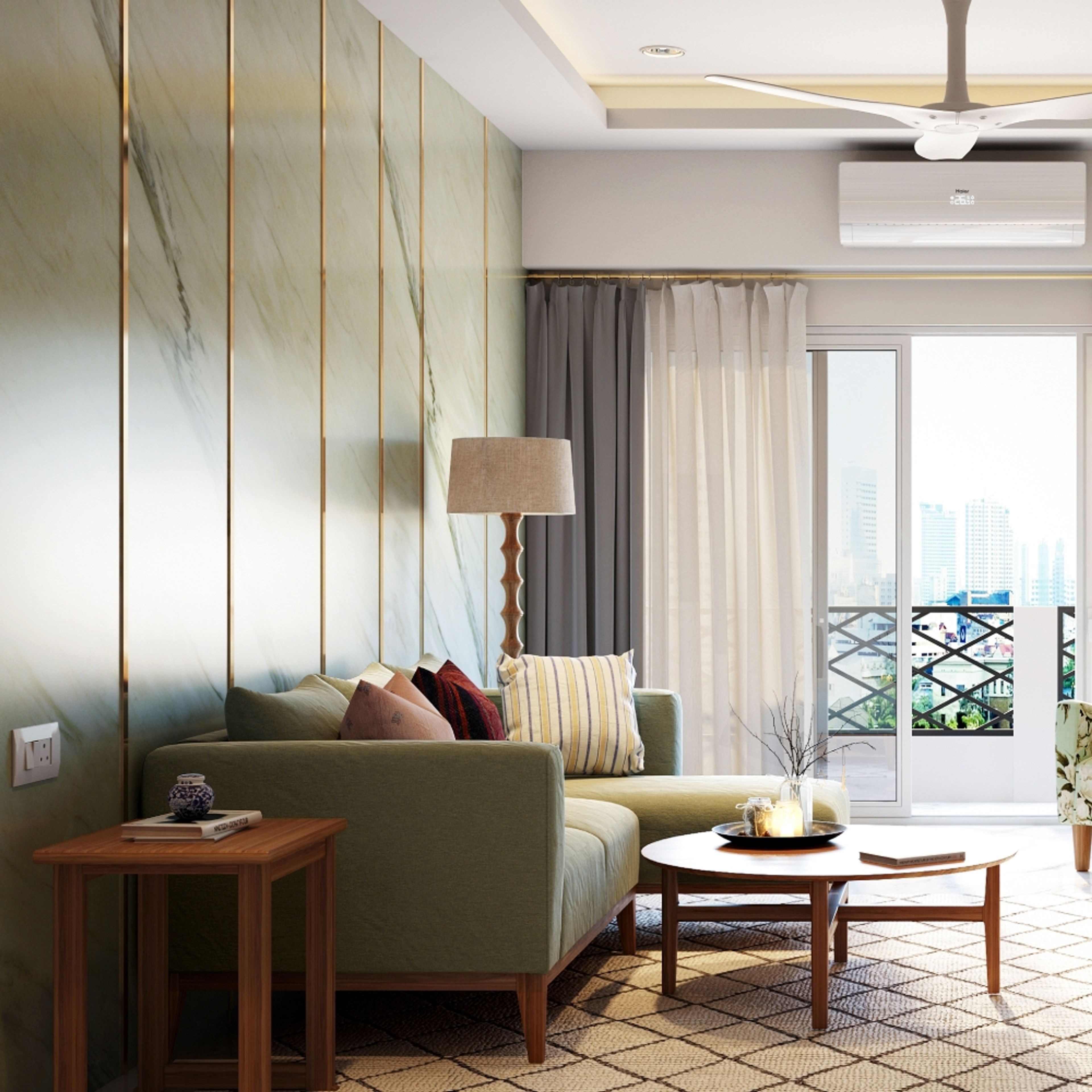 White And Golden Wall Panelling - Livspace