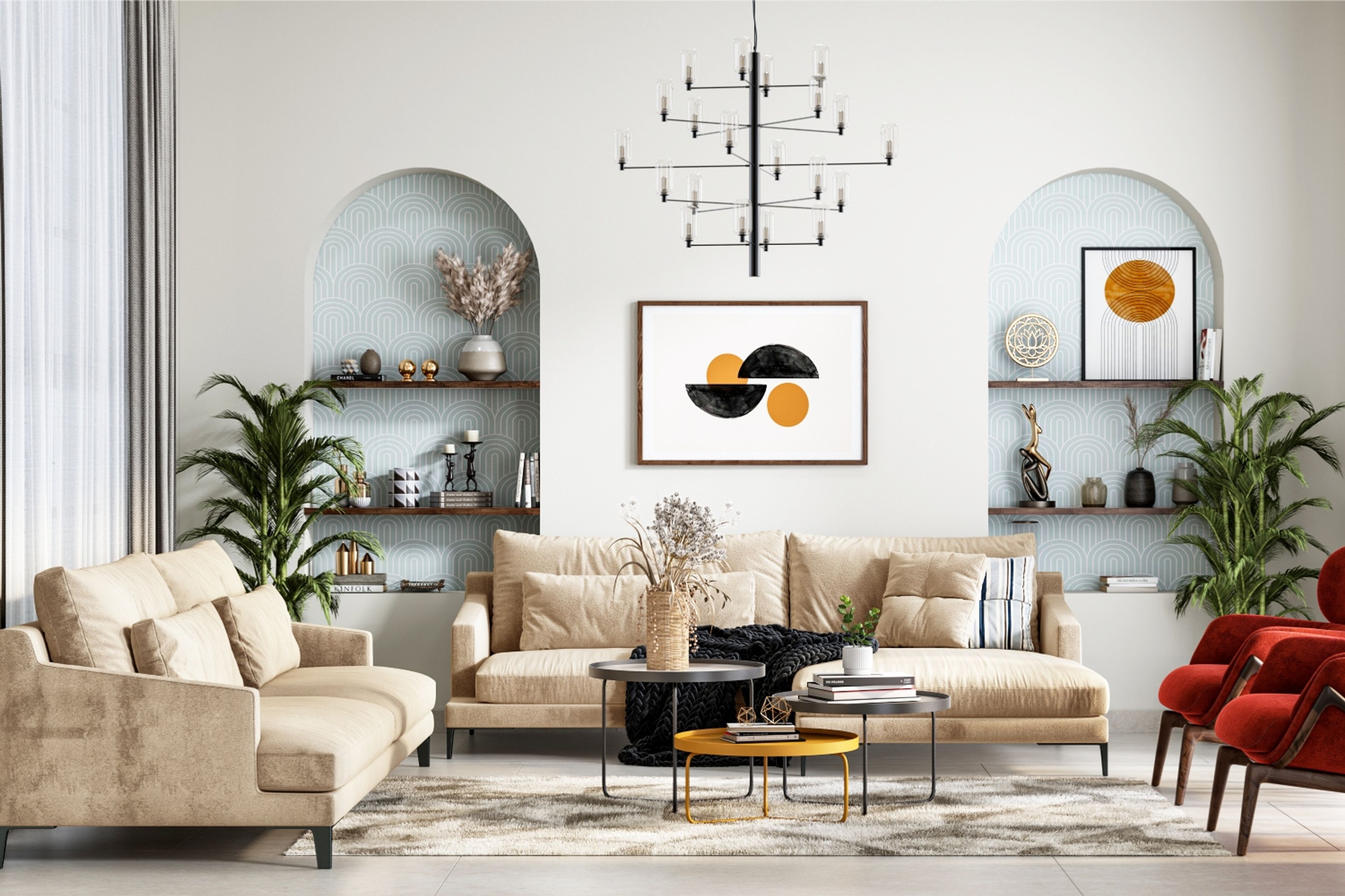 Contemporary Living Room Wallpaper With A Geometric Design