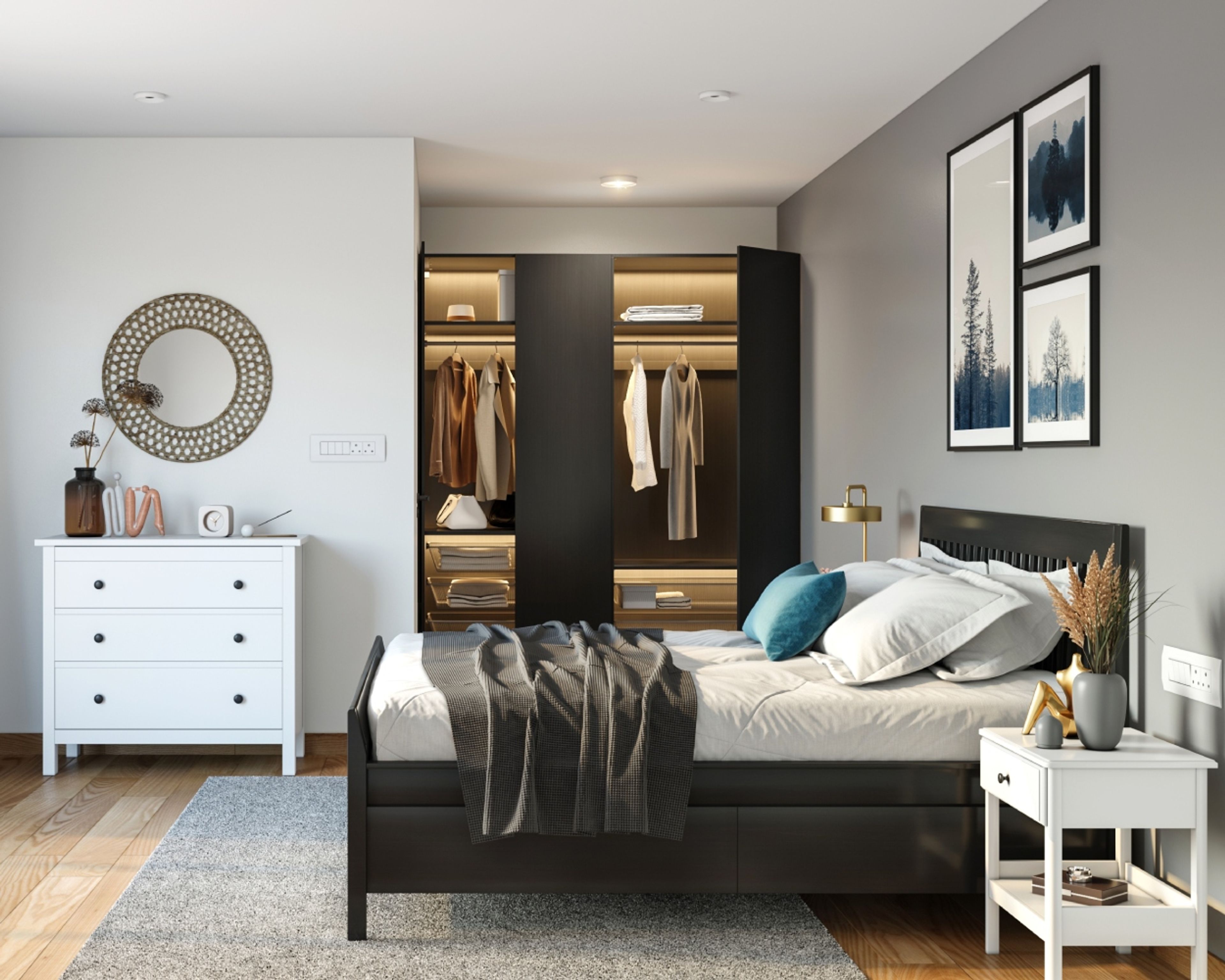 Modern 3-Door Swing Wardrobe Design With Wenge Finish