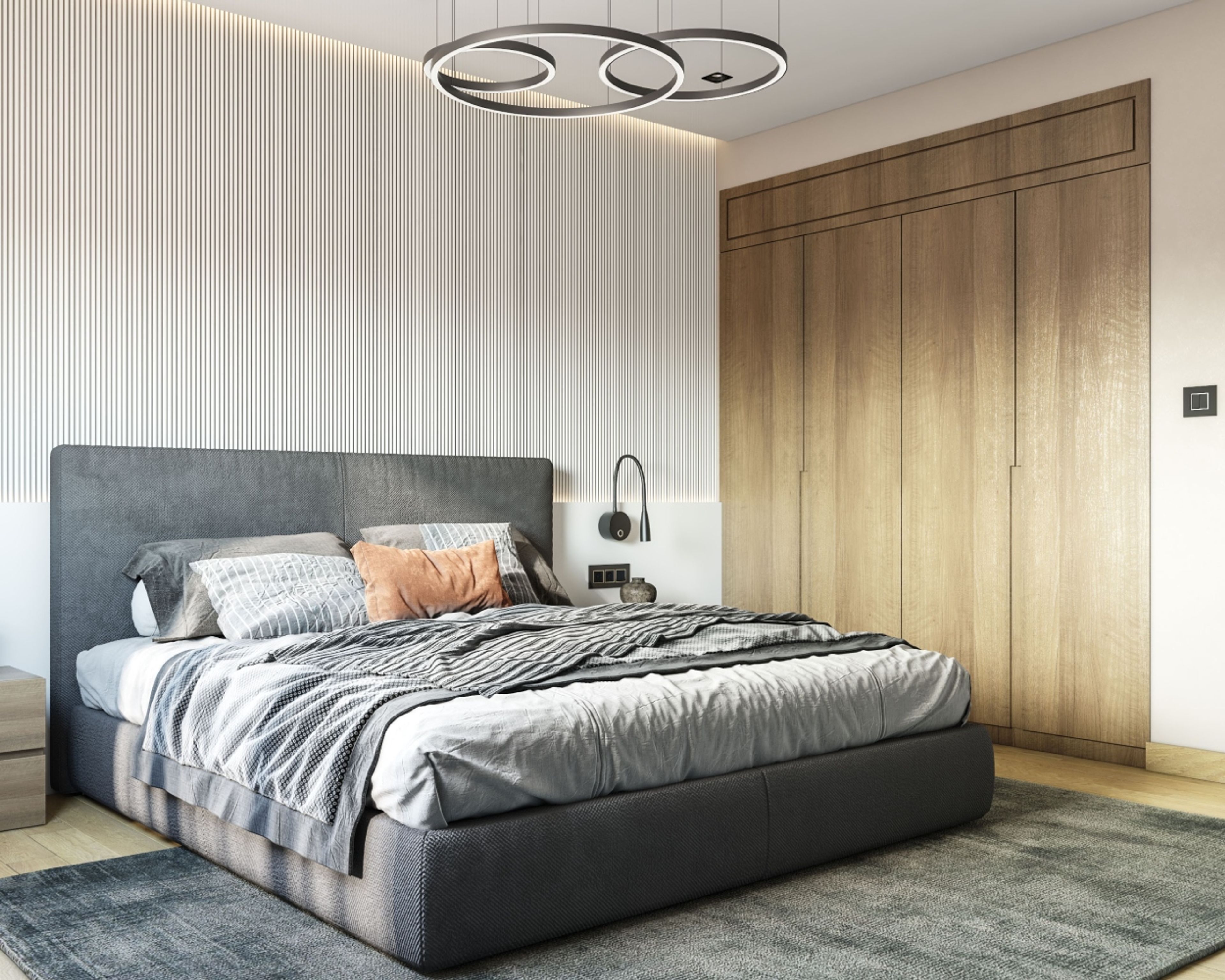 Modern 4-Door Swing Wardrobe Design With Suede Laminates