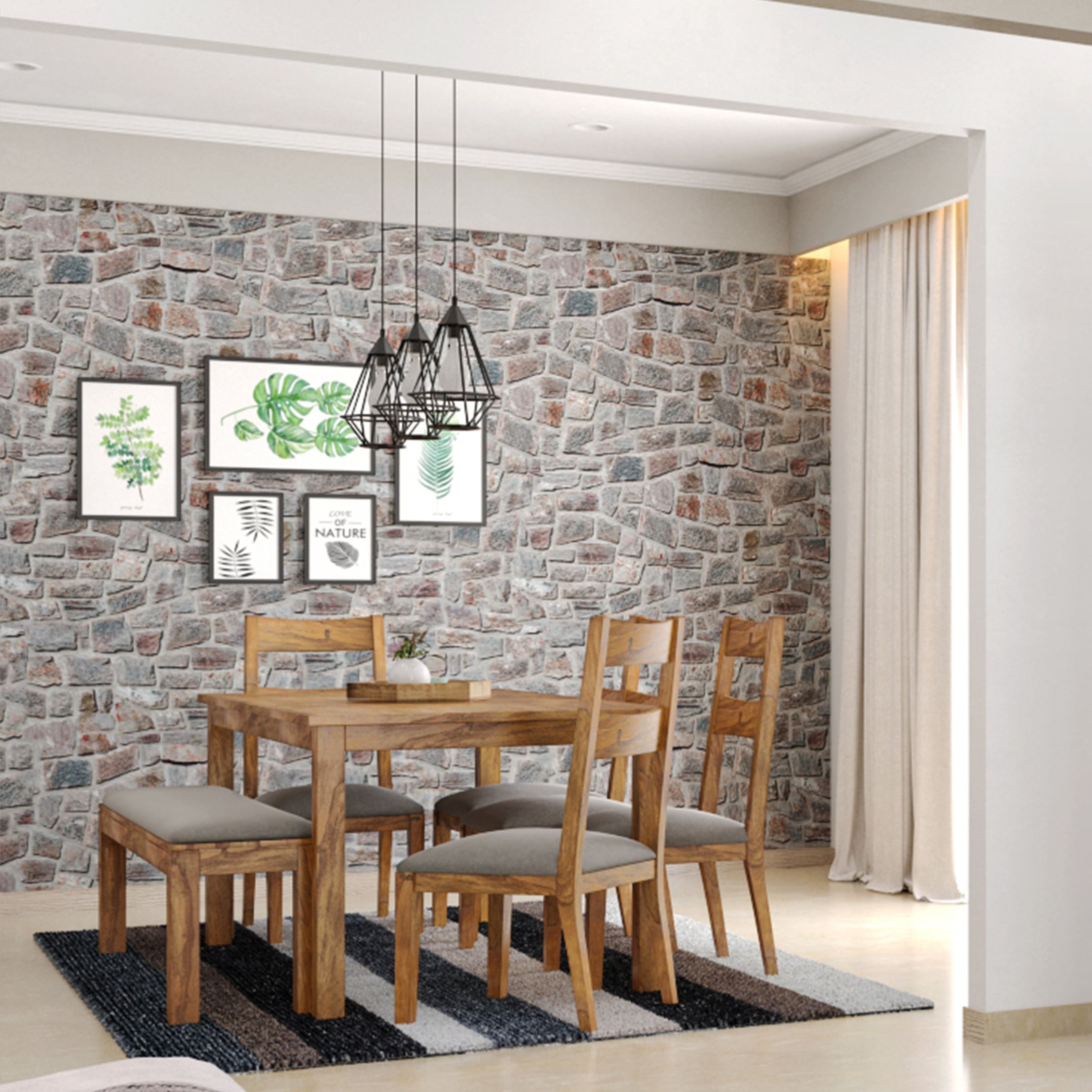 Classic Dining Hall Design With Grey Upholstery