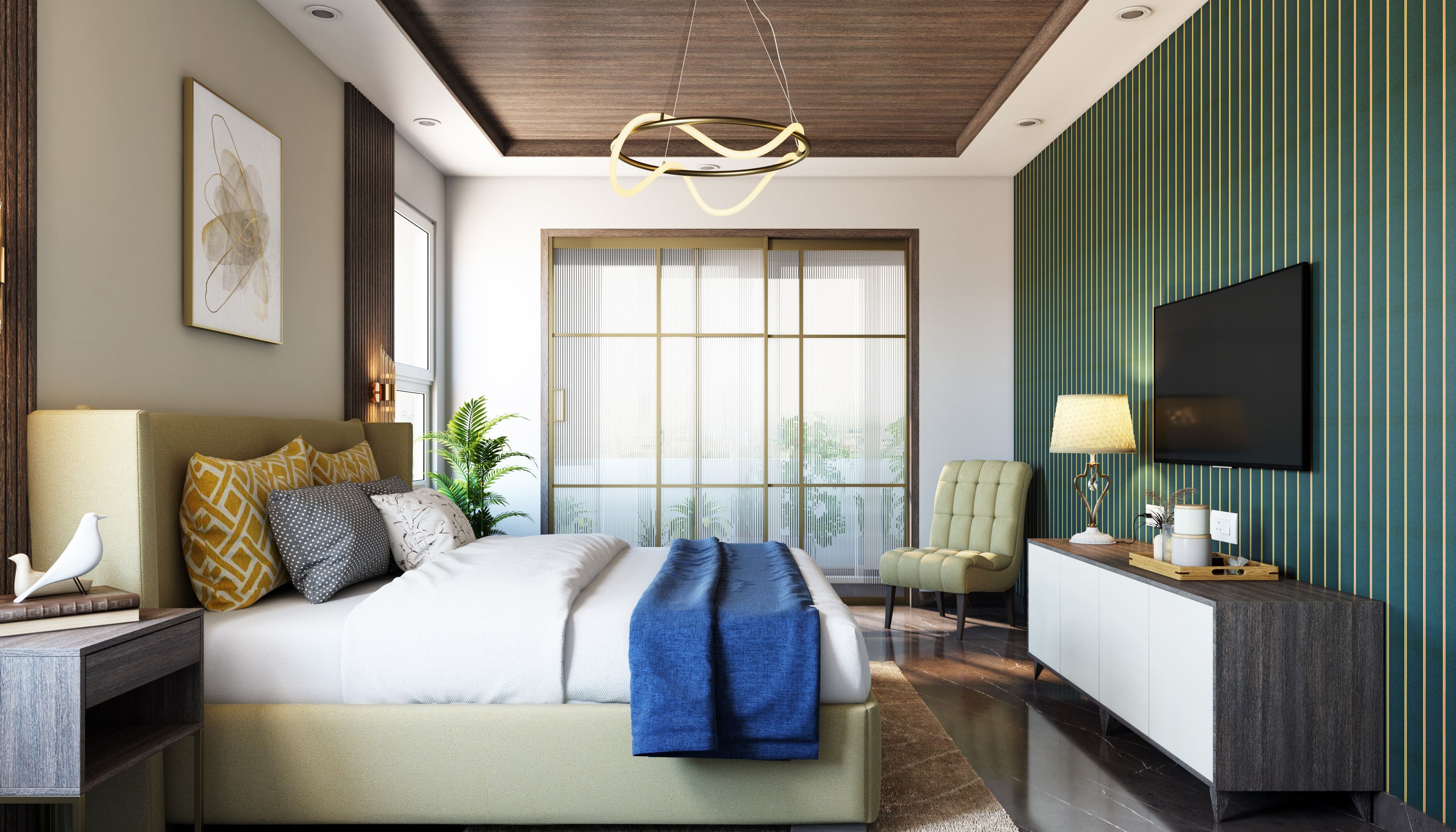 Wooden Gypsum Ceiling Design - Livspace