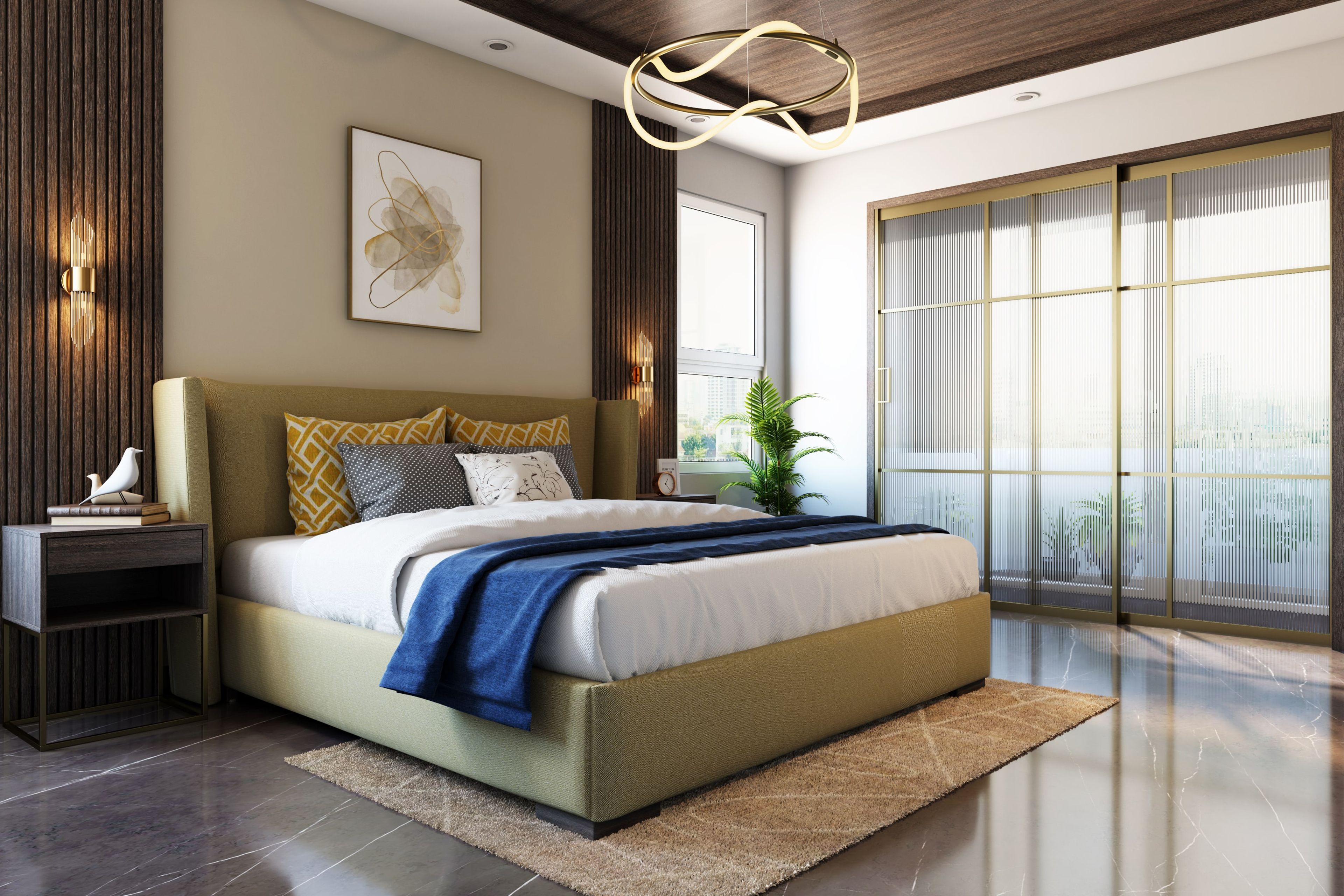 Spacious Master Bedroom Design With Central Lighting