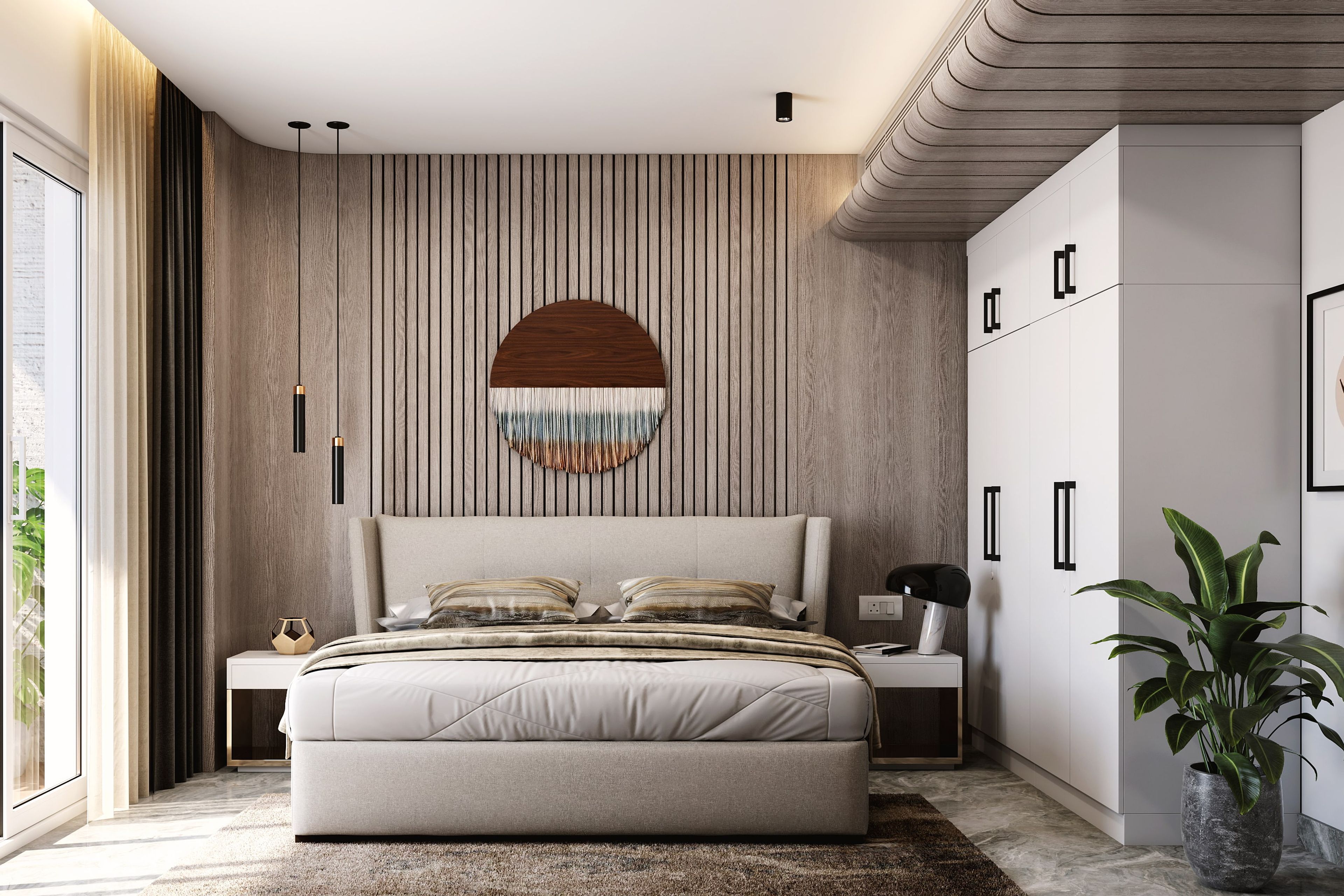 Modern Bedroom Design With A King Size Bed And 2 Side Tables