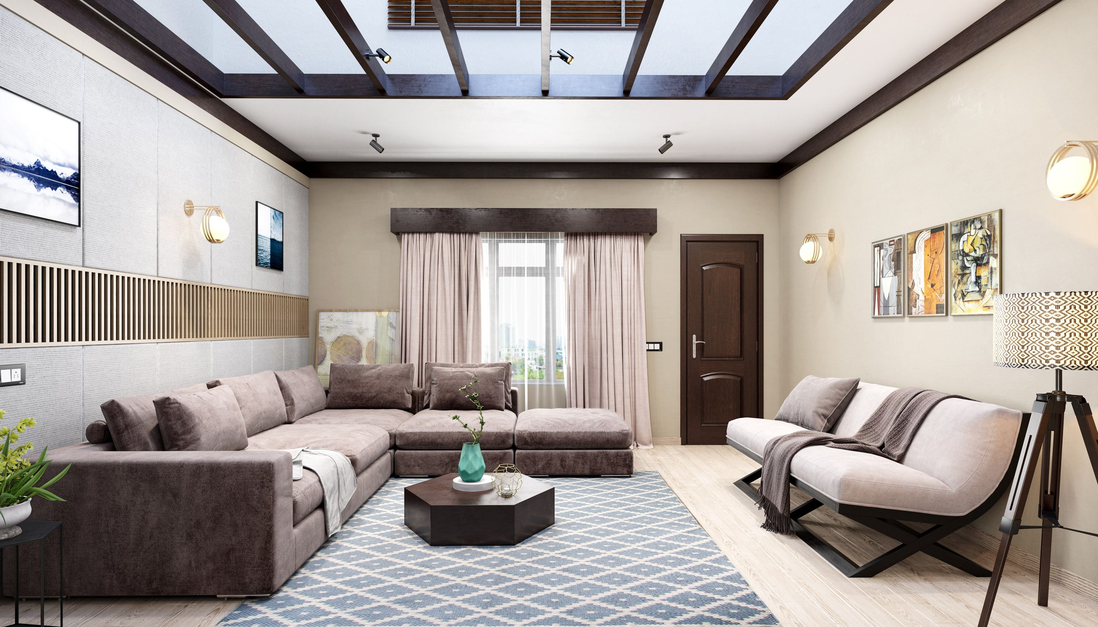 Modern Living Room With Ample Seating - Livspace