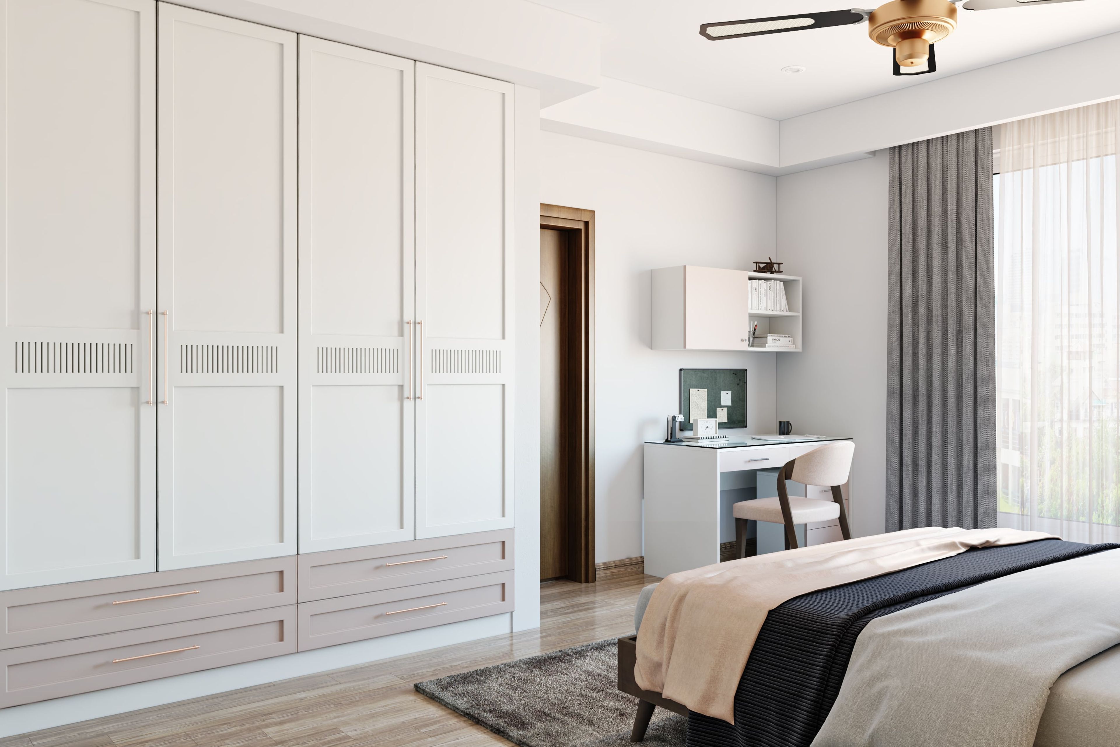 Classic 4-Door Swing Wardrobe Design In Off-White And Grey