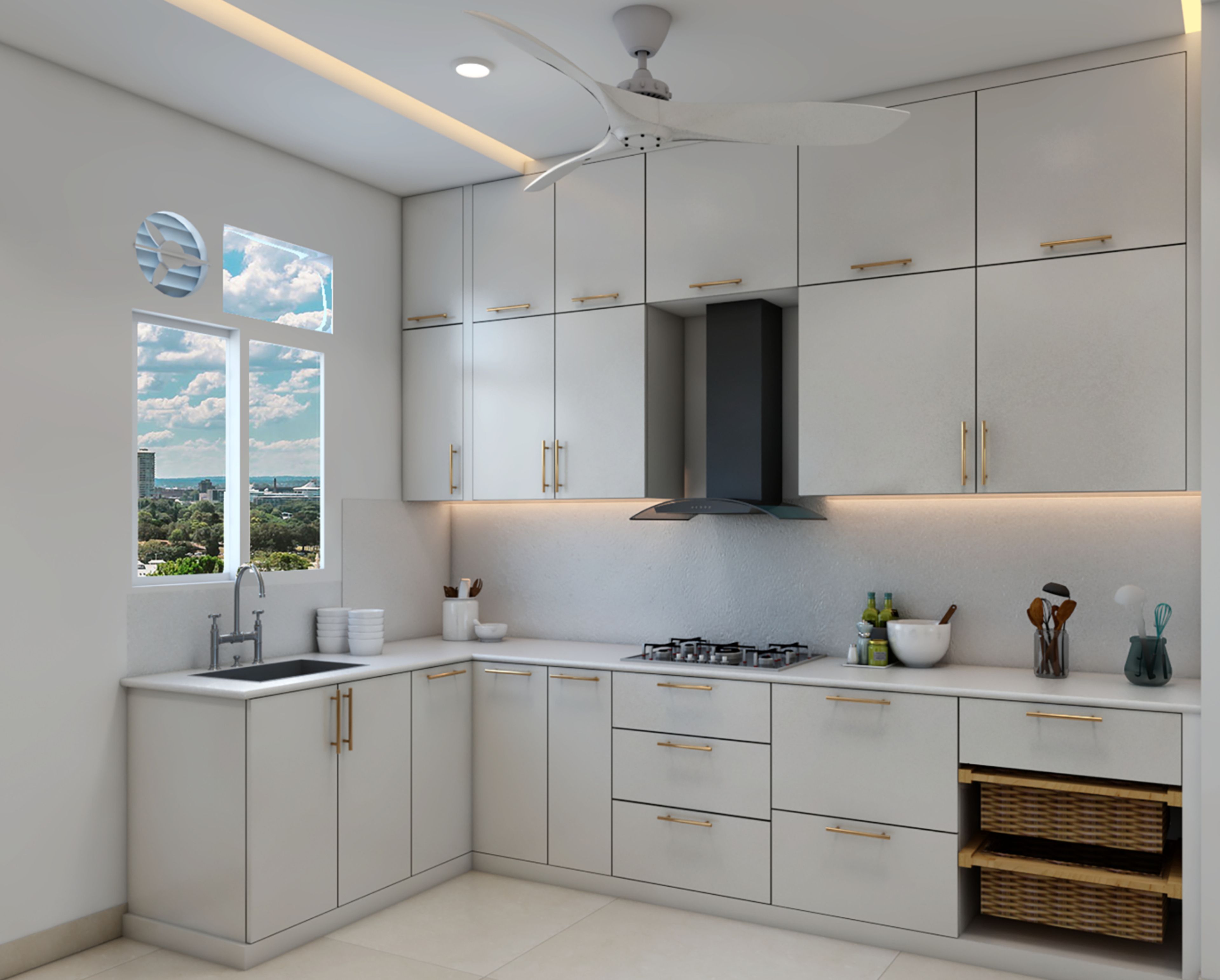 White L-Shaped Kitchen