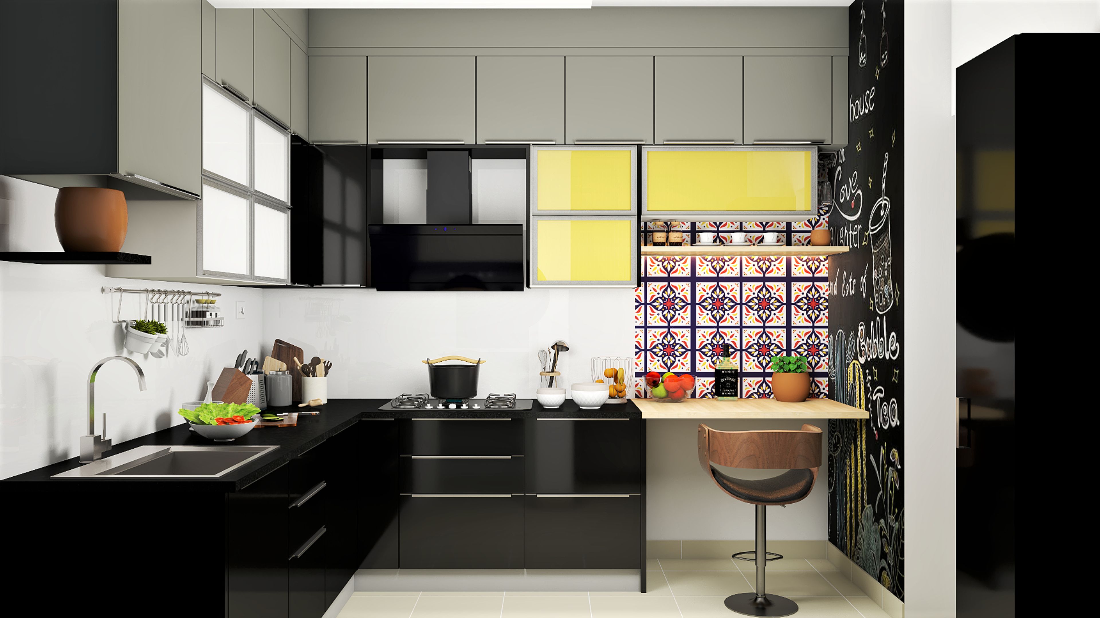 Sleek L-Shaped Modular Kitchen