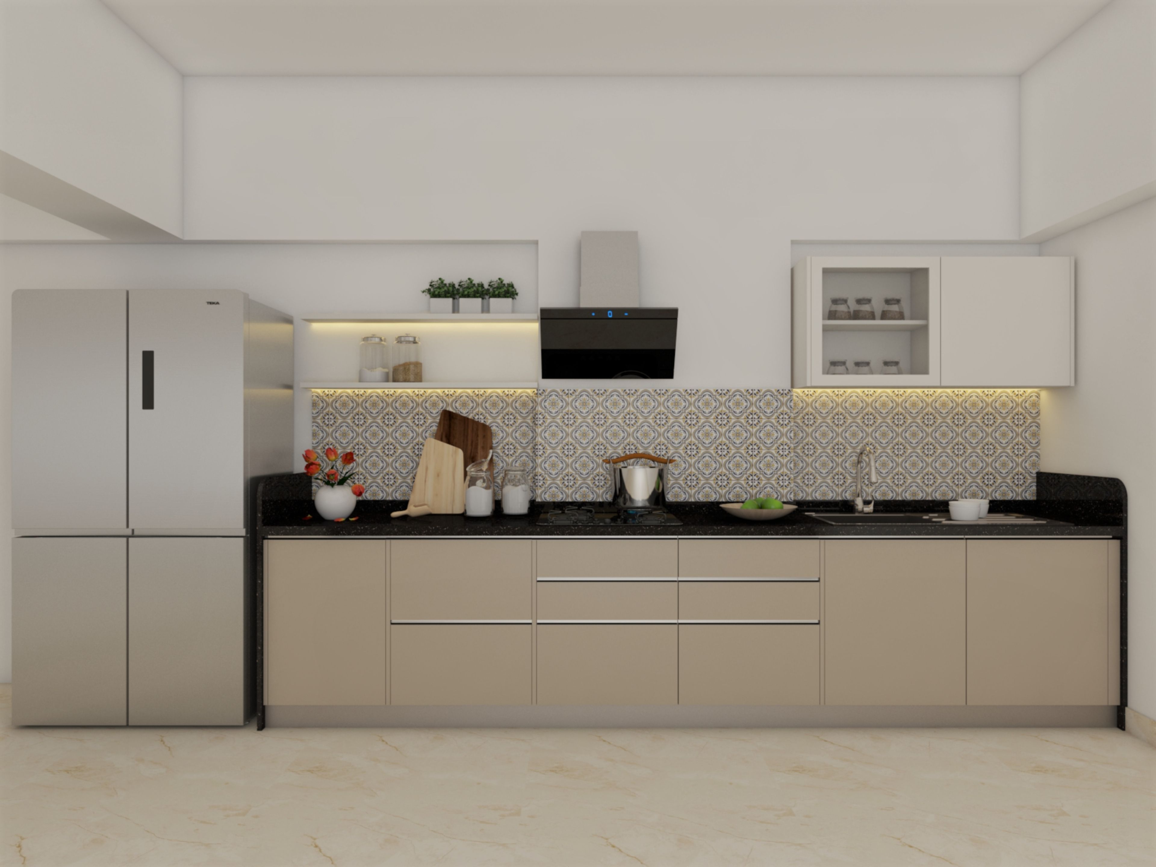 White Parallel Modular Kitchen