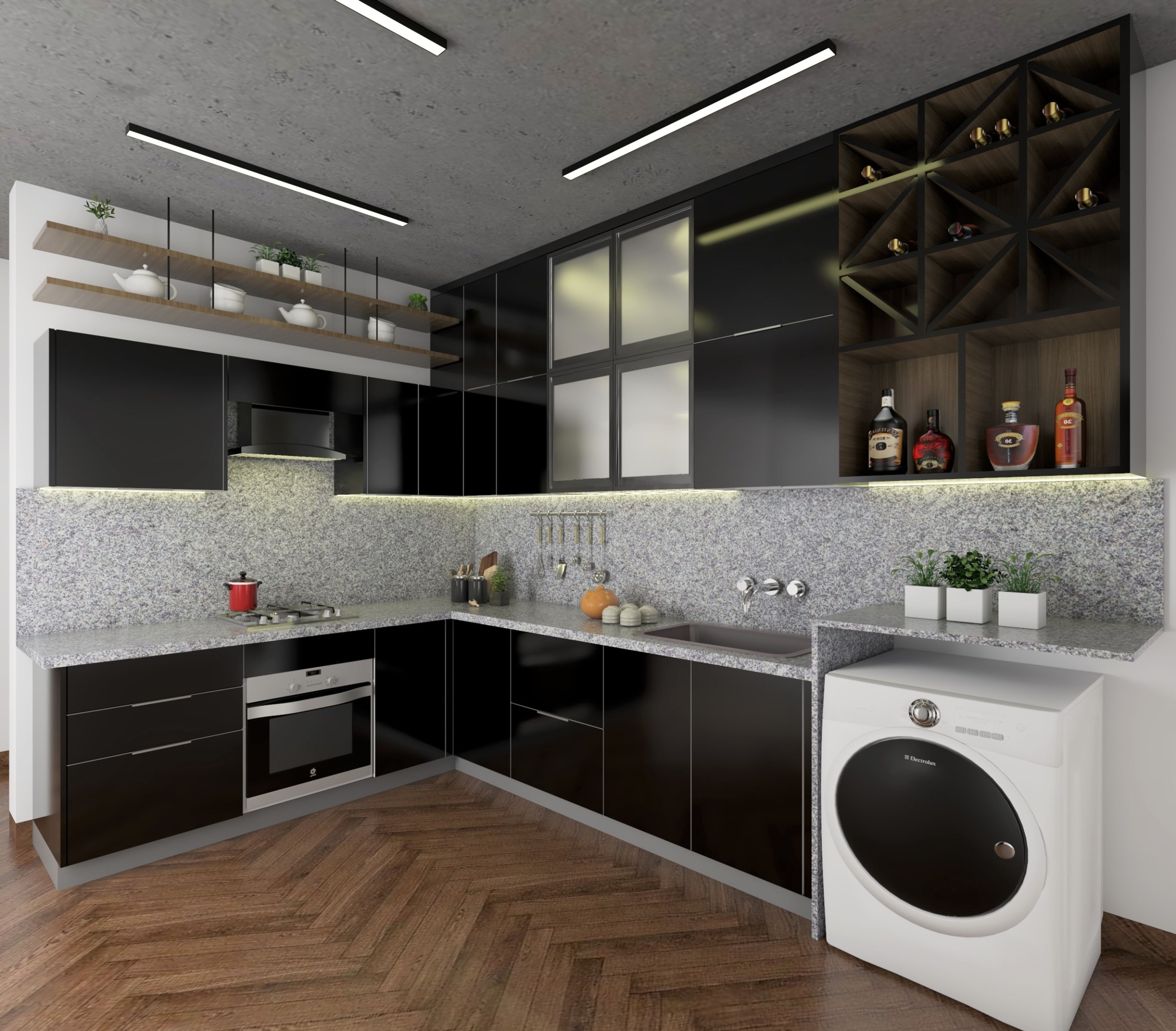 Slate Black L-Shaped Kitchen