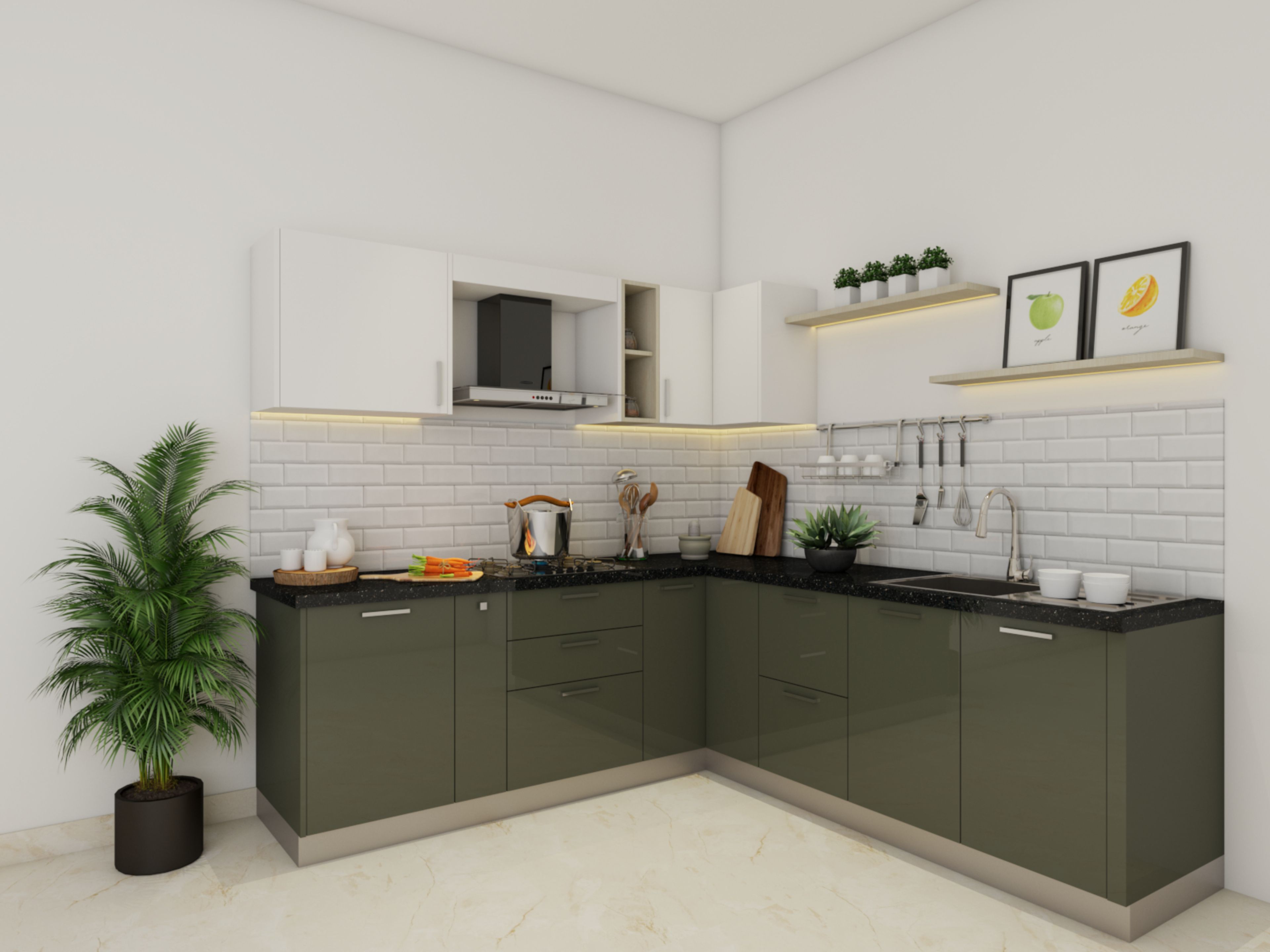 Contemporary L-Shaped Modular Kitchen