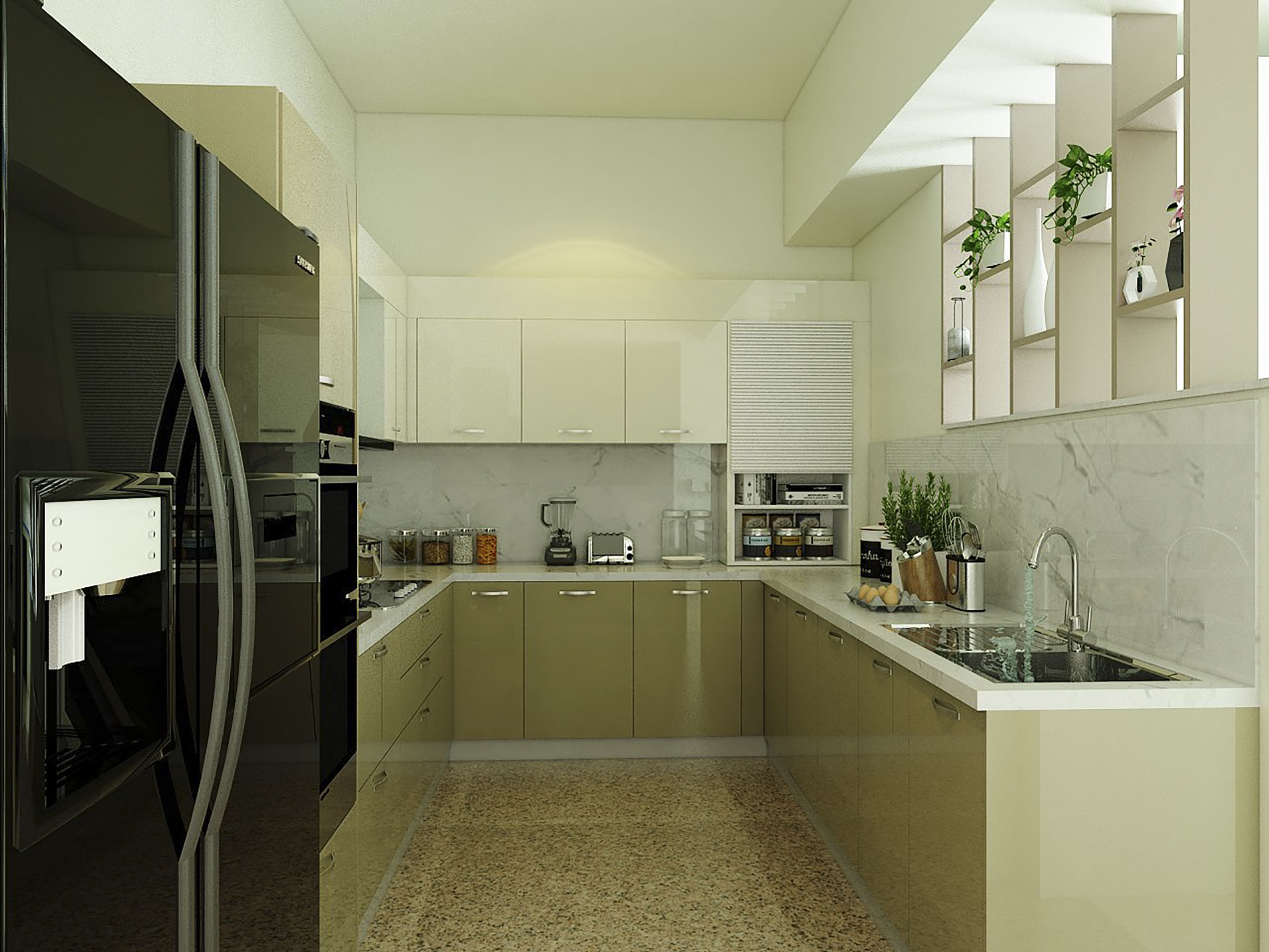 Multi-Toned U-Shaped Kitchen