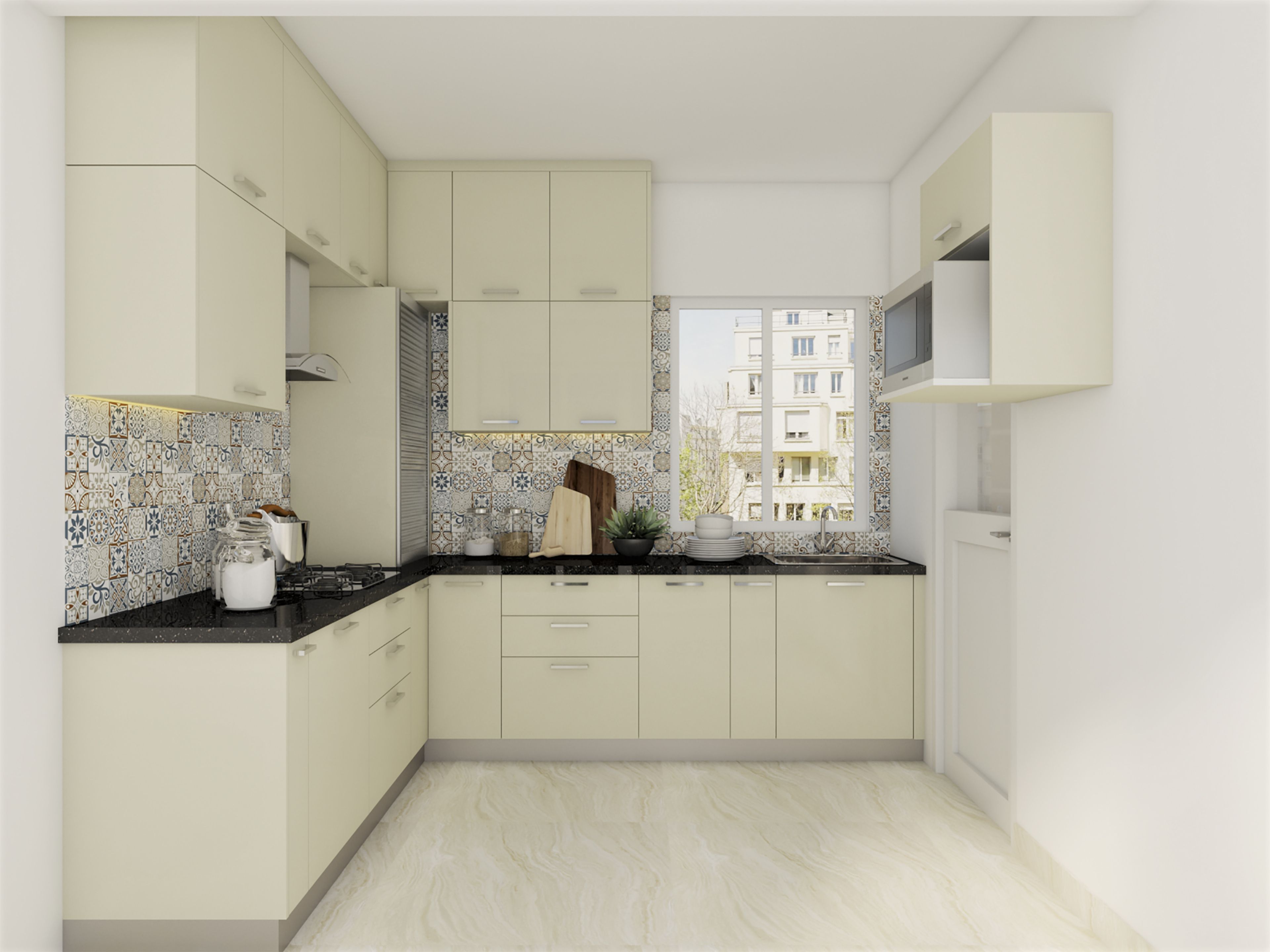 Cream L-Shaped Kitchen