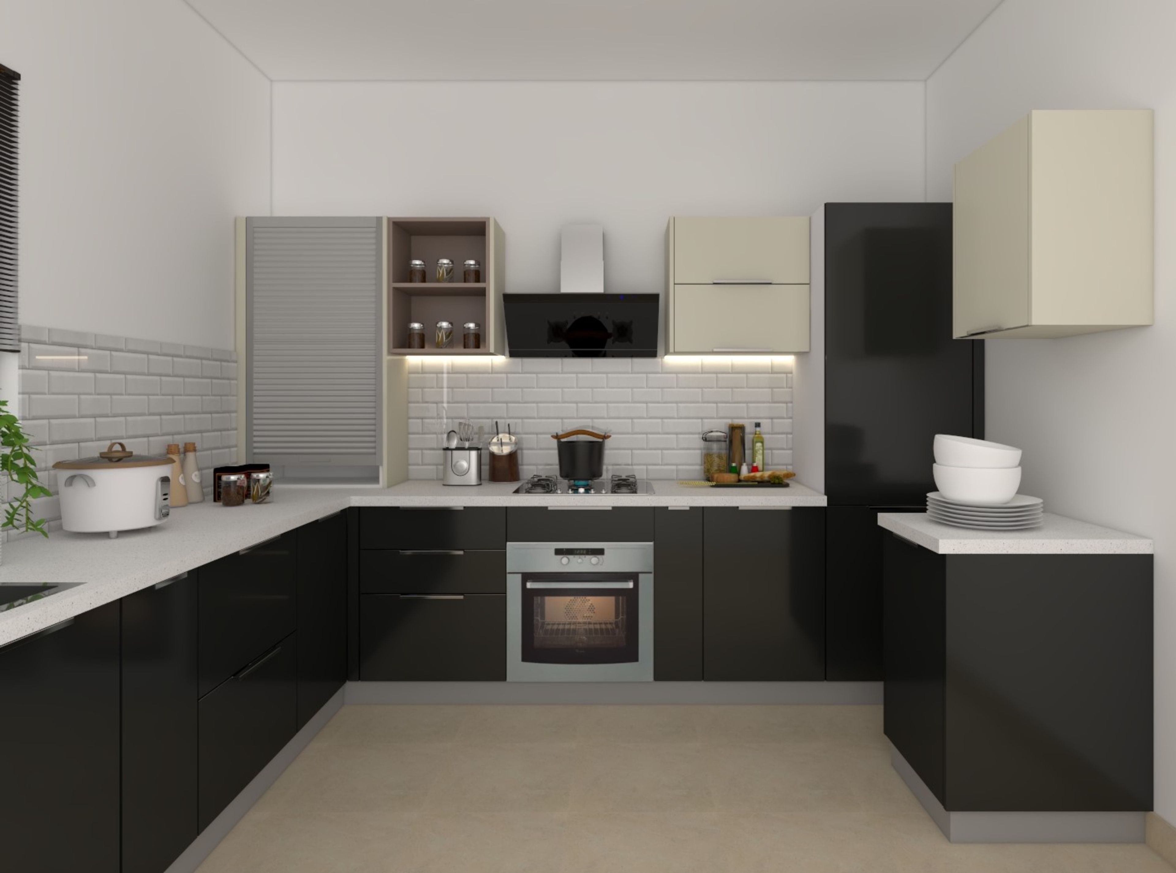 Square Black-White Modern Kitchen