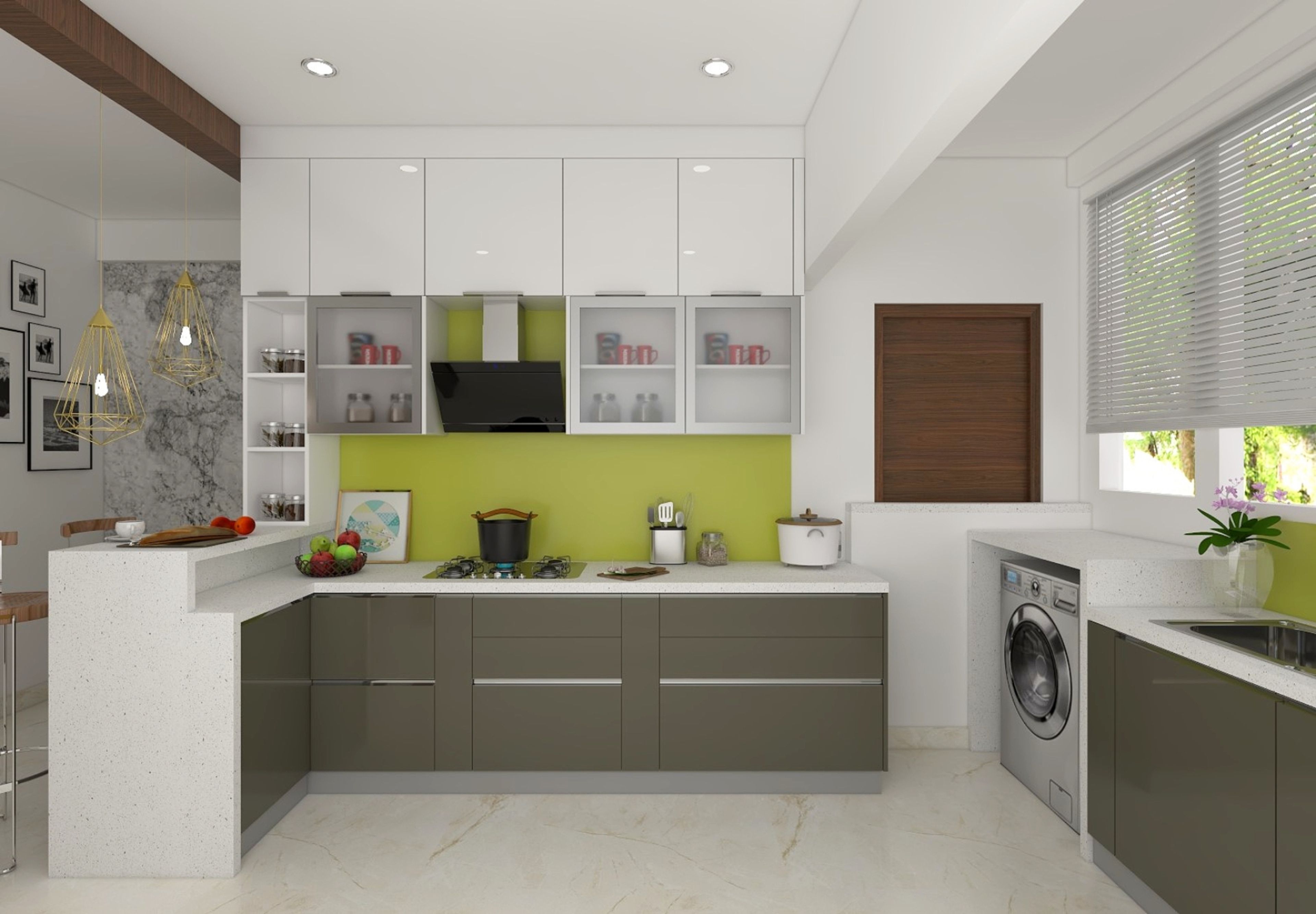Beige U-Shaped Kitchen