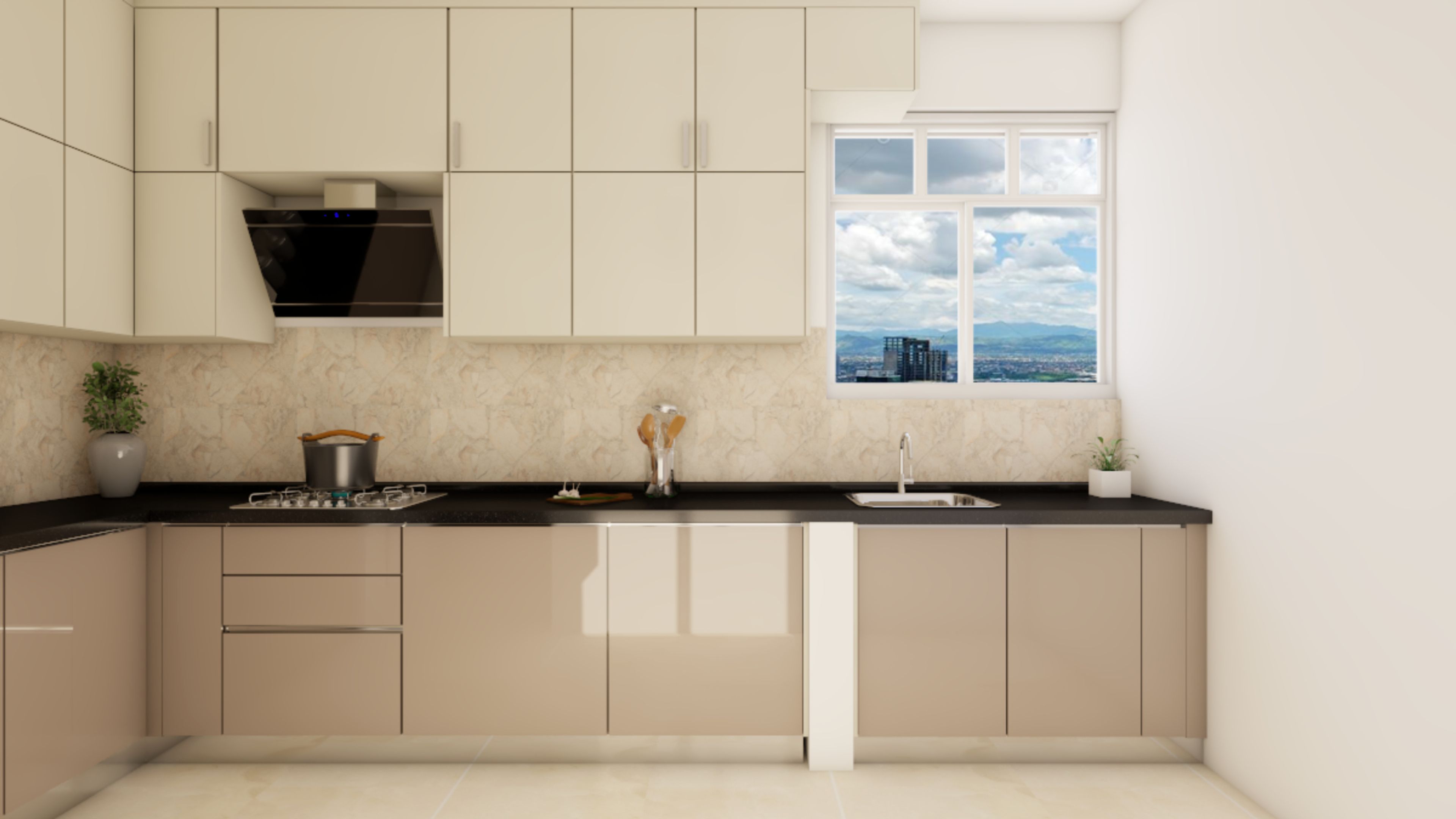 Shiny L-Shaped Modern Kitchen