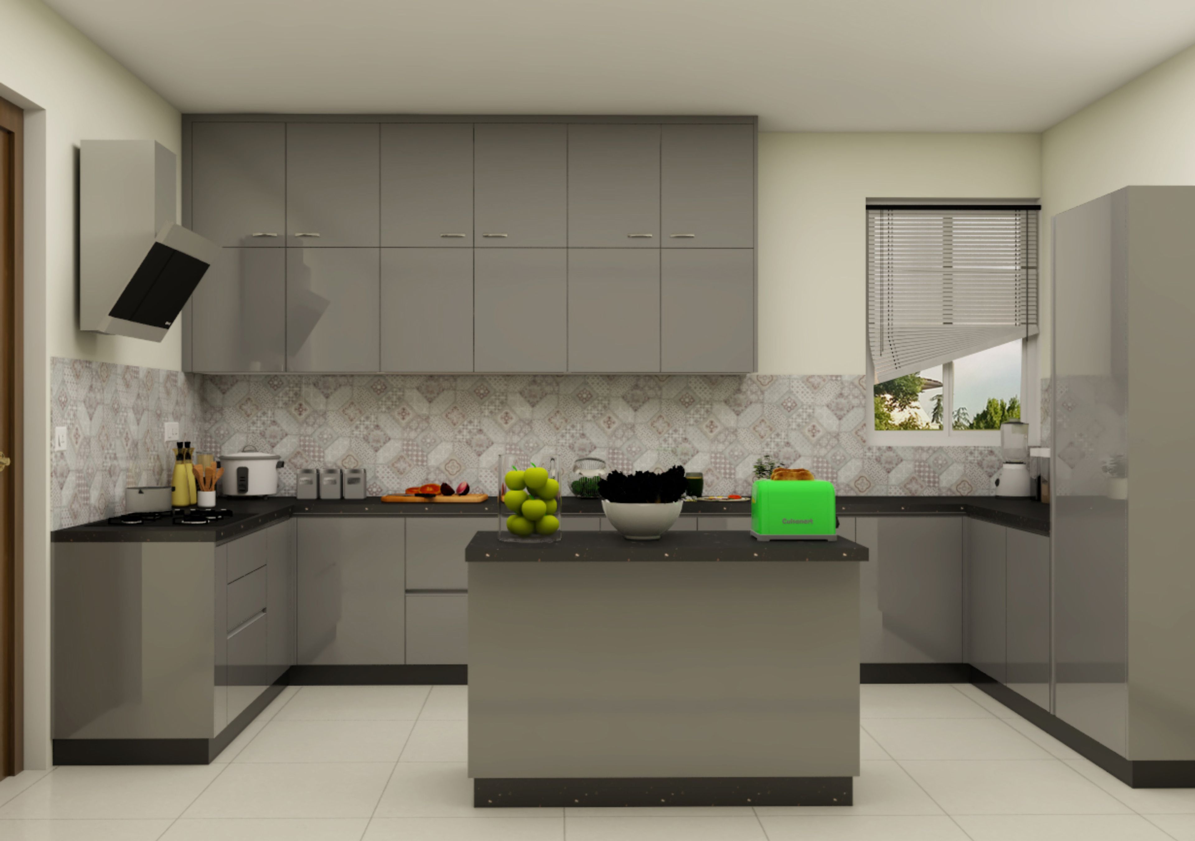 Silver Beige Island Kitchen