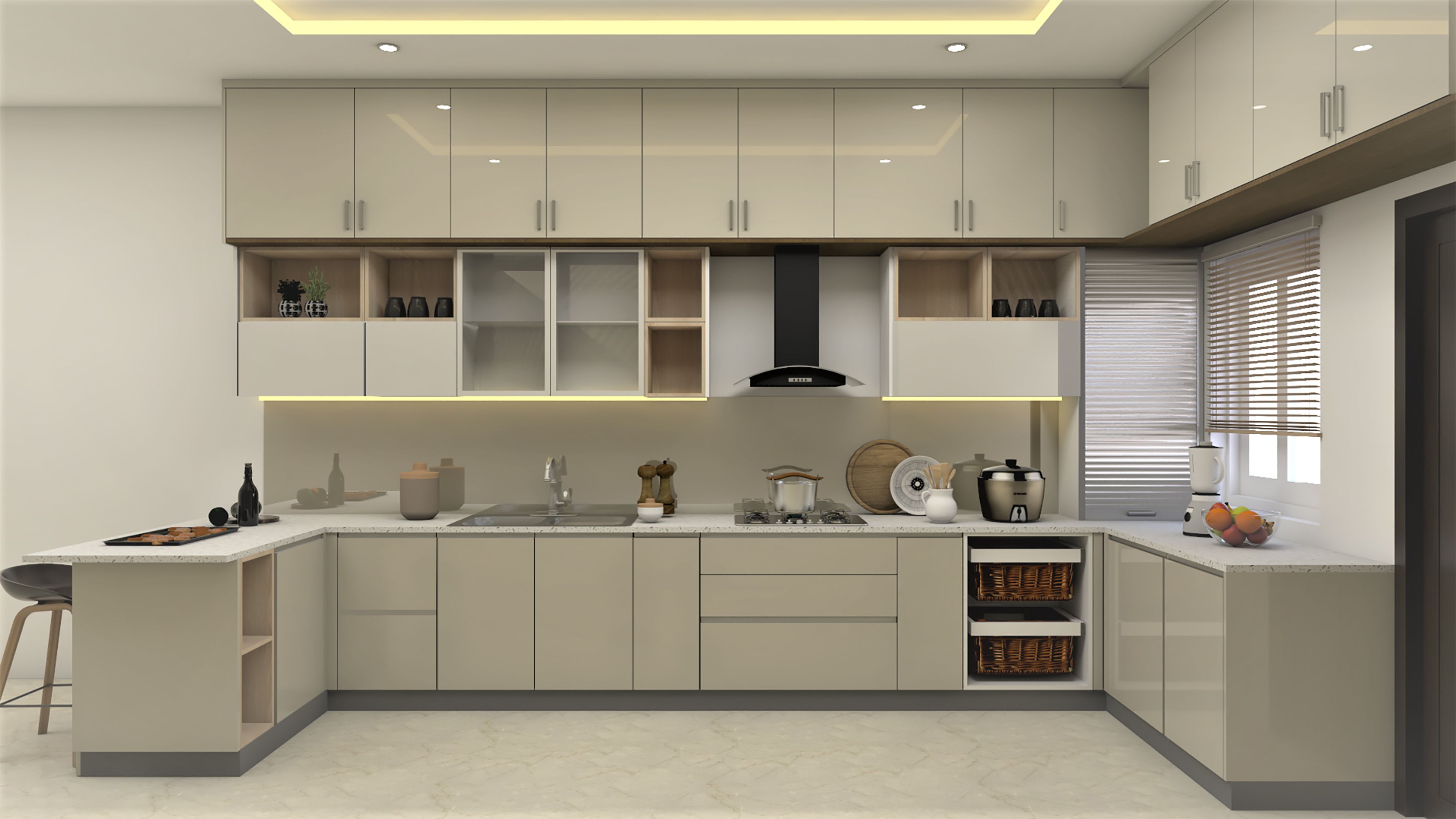 Cream Modular Kitchen