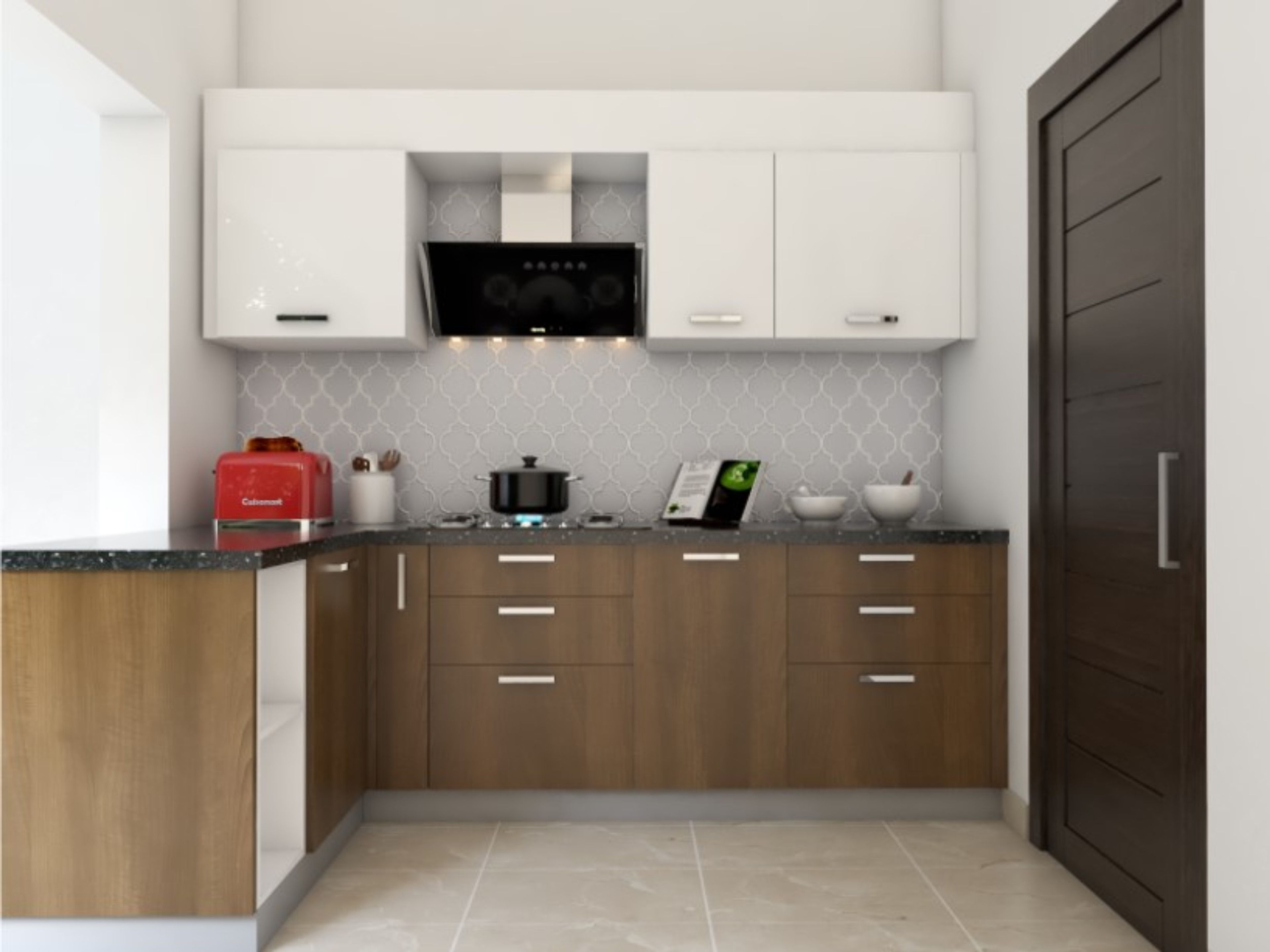 Walnut-Bronze L-Shaped Kitchen