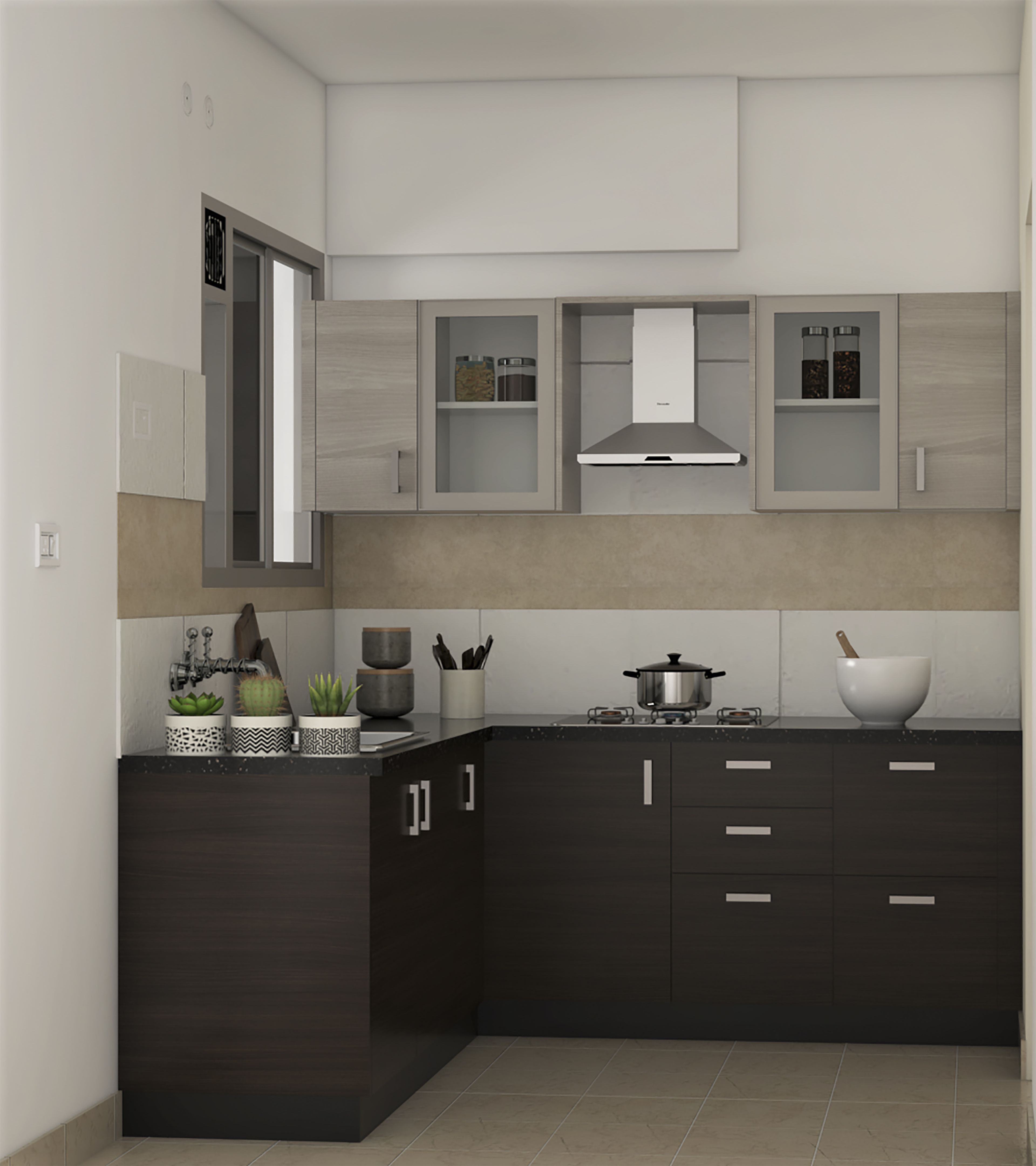 Acacia-Brown L-Shaped Kitchen