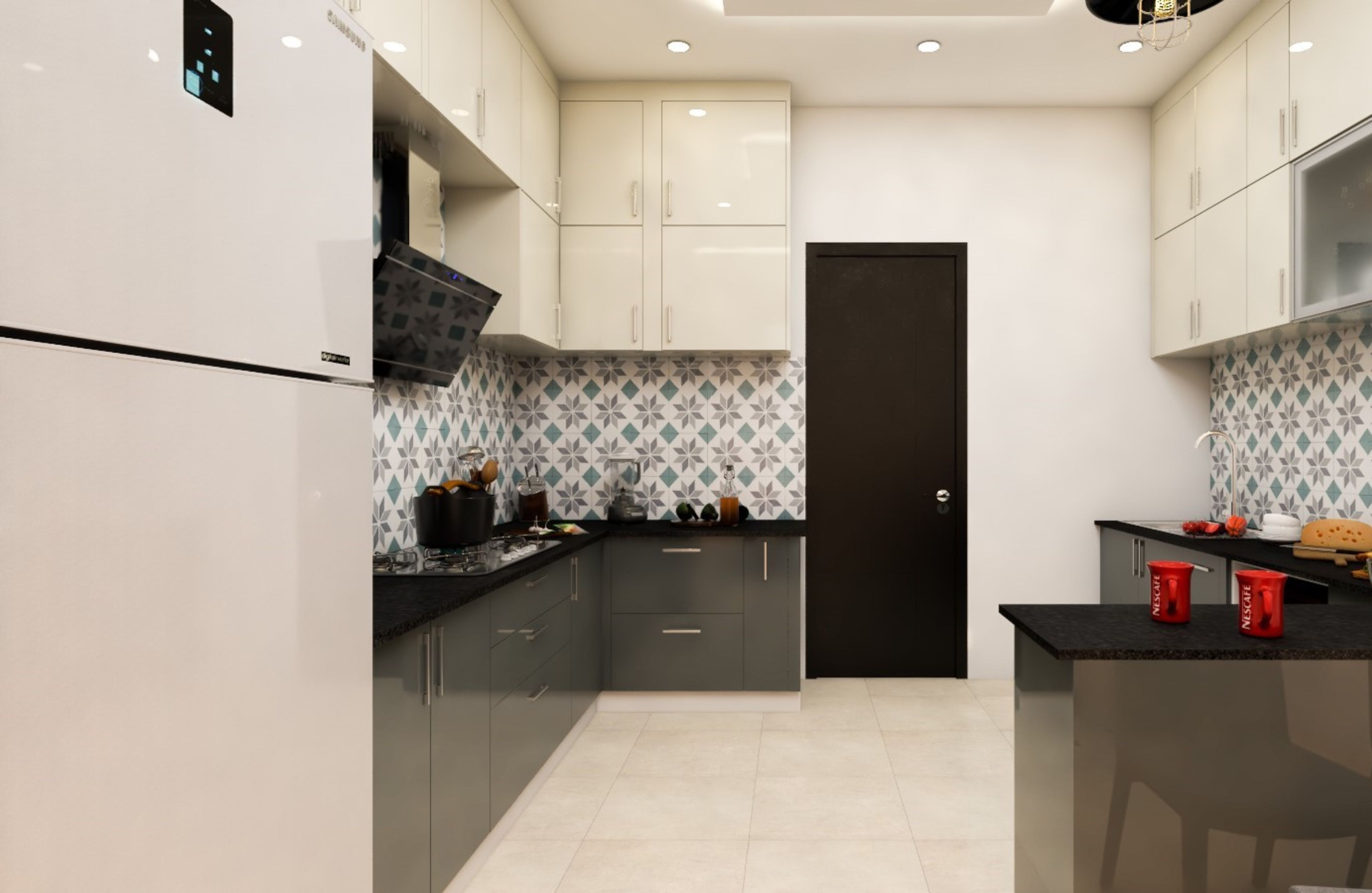 Dual-Toned L-Shaped Kitchen