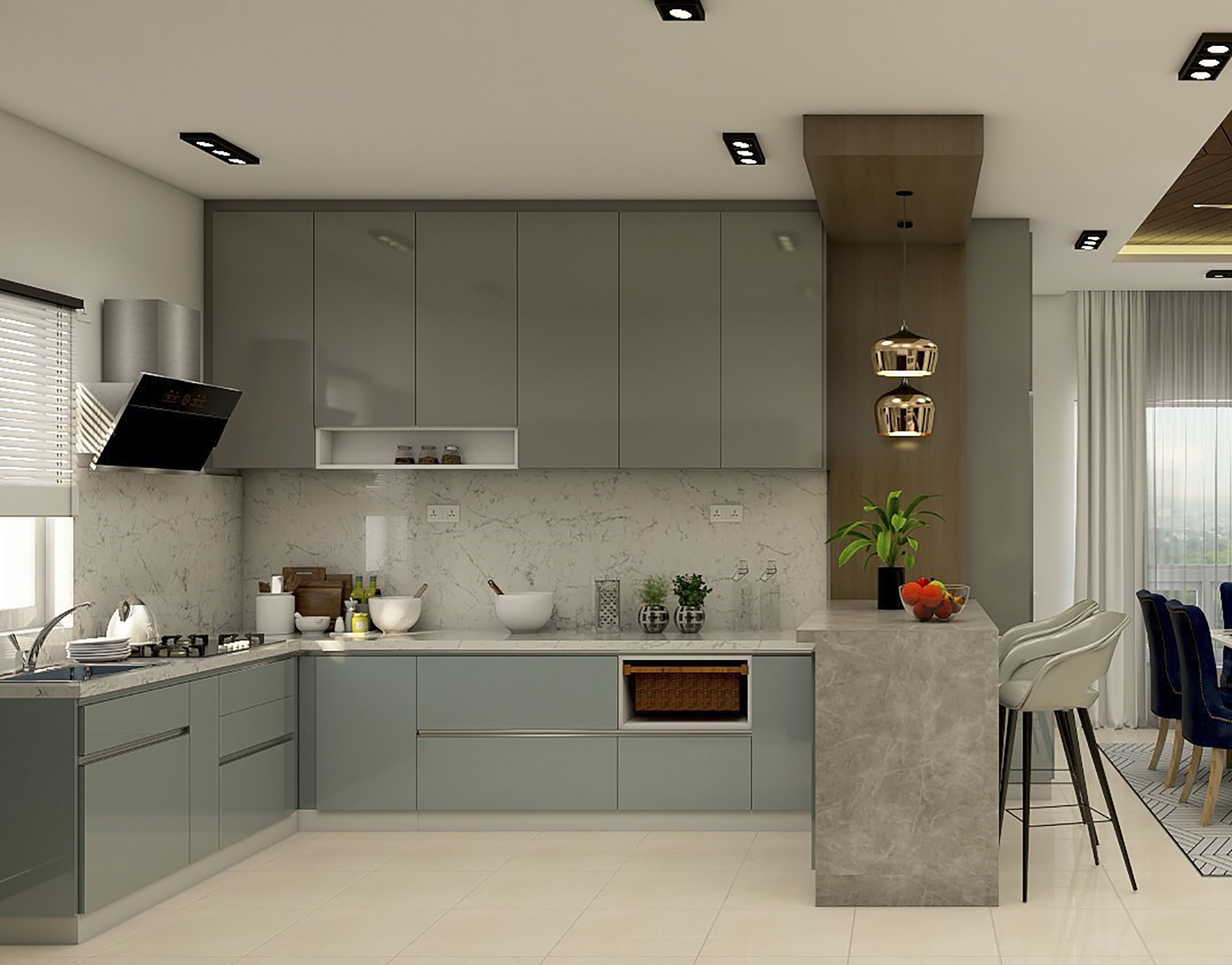 Triple-Toned L-Shaped Kitchen