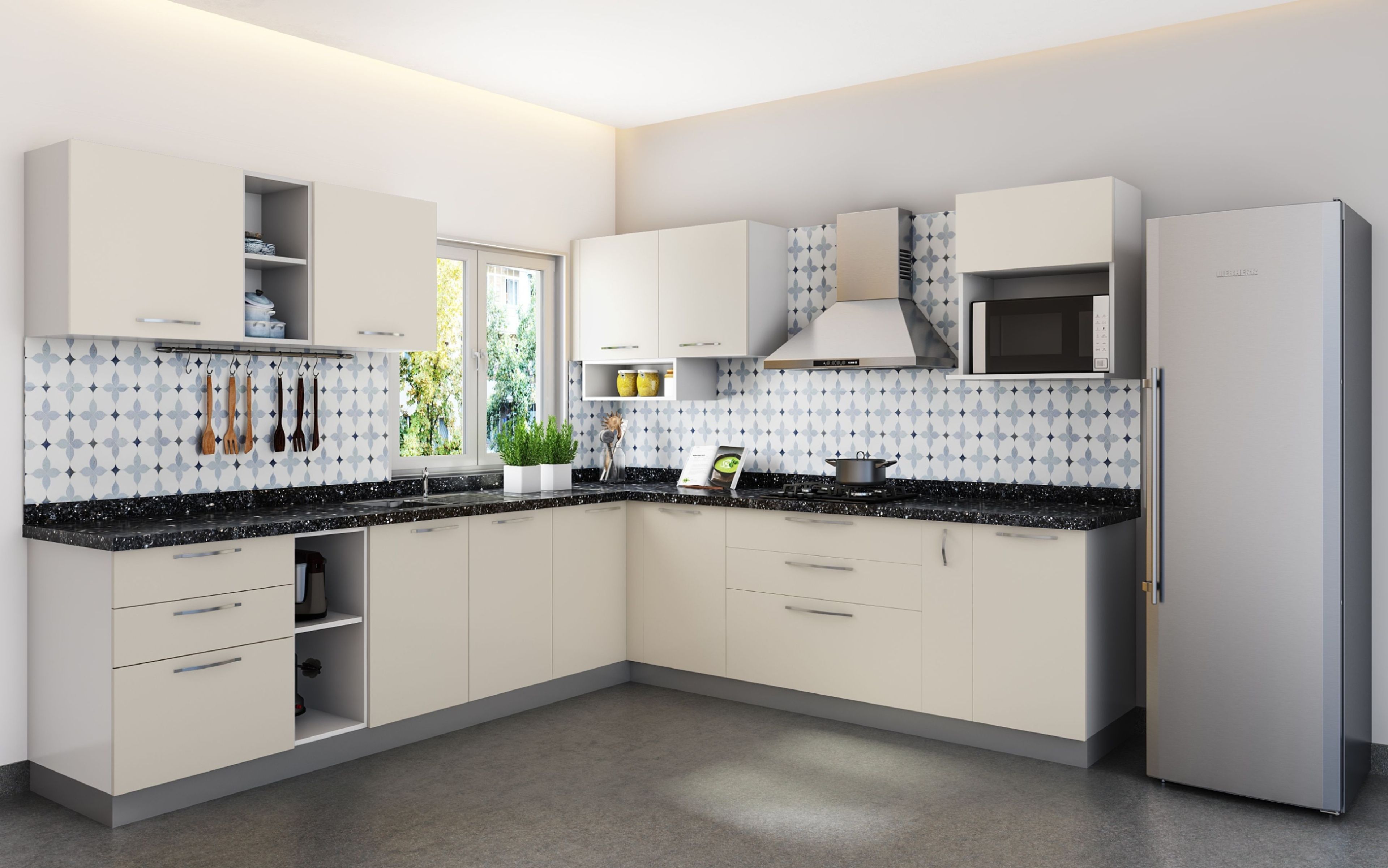 L-Shaped Jet-Black Kitchen