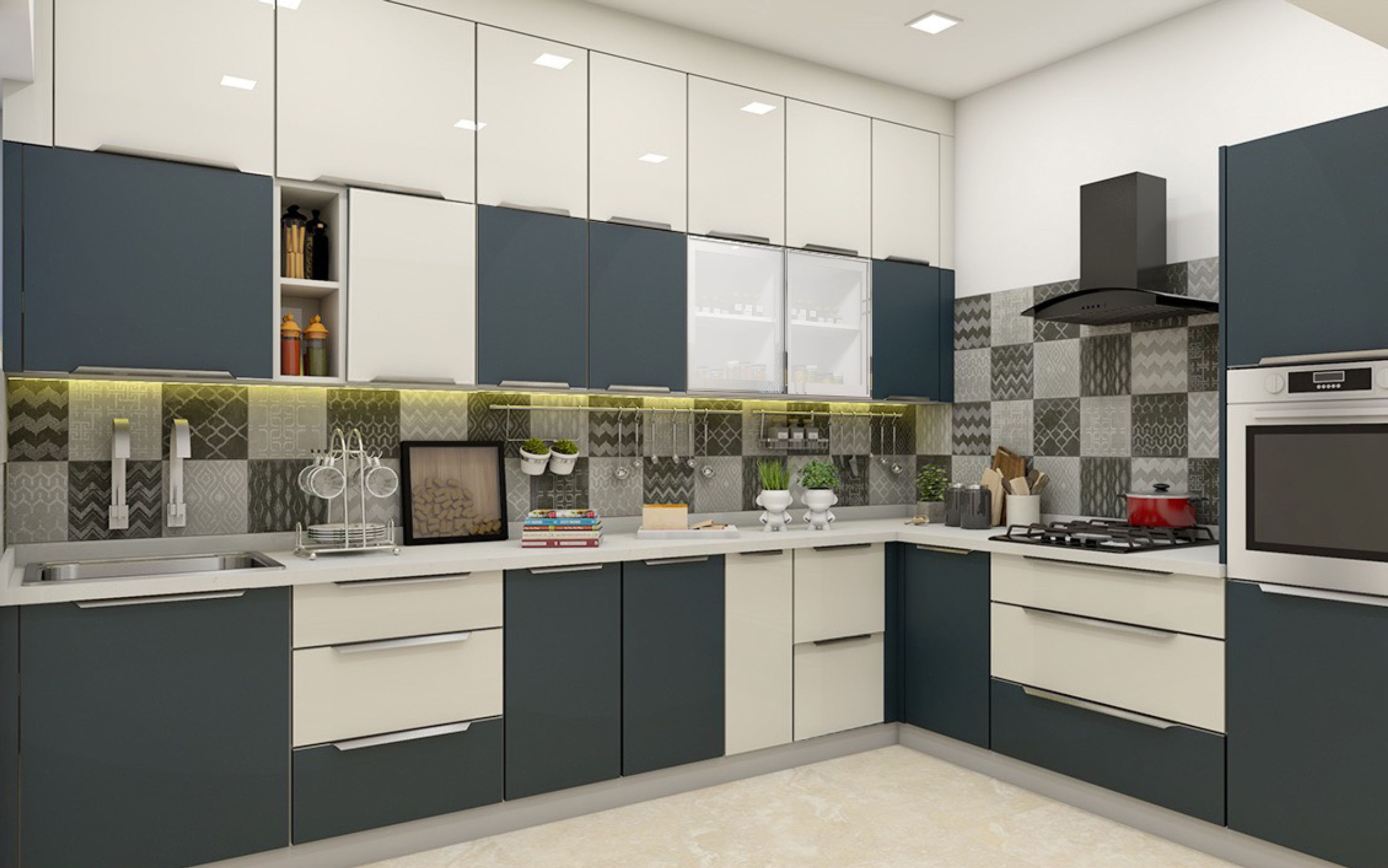 Blue-White Modular Kitchen