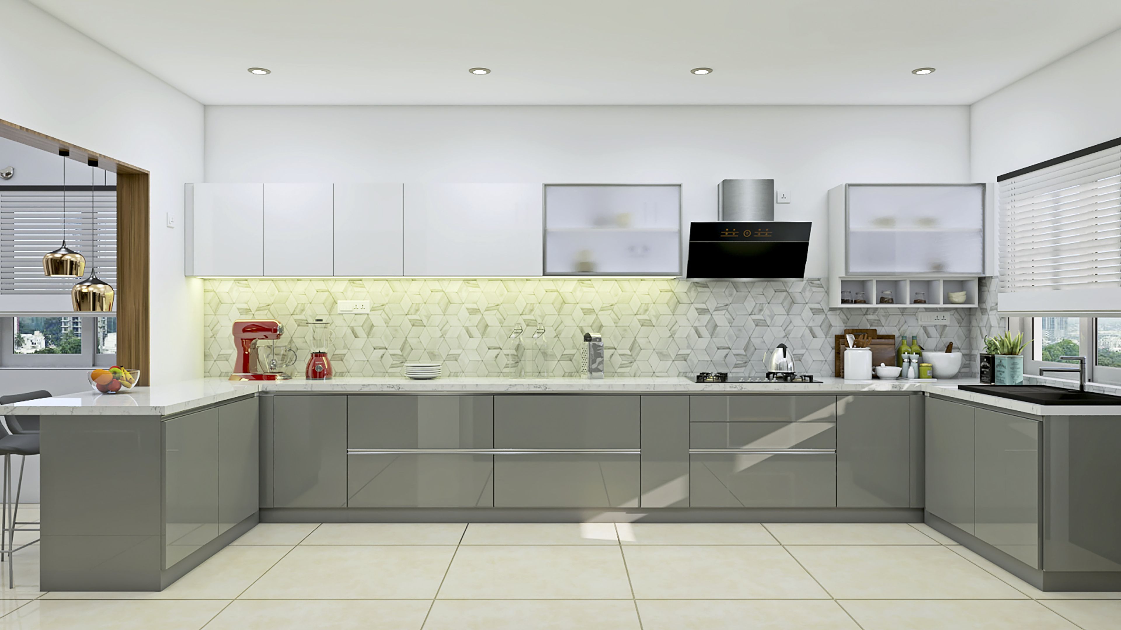 Silver U-Shaped Social Kitchen