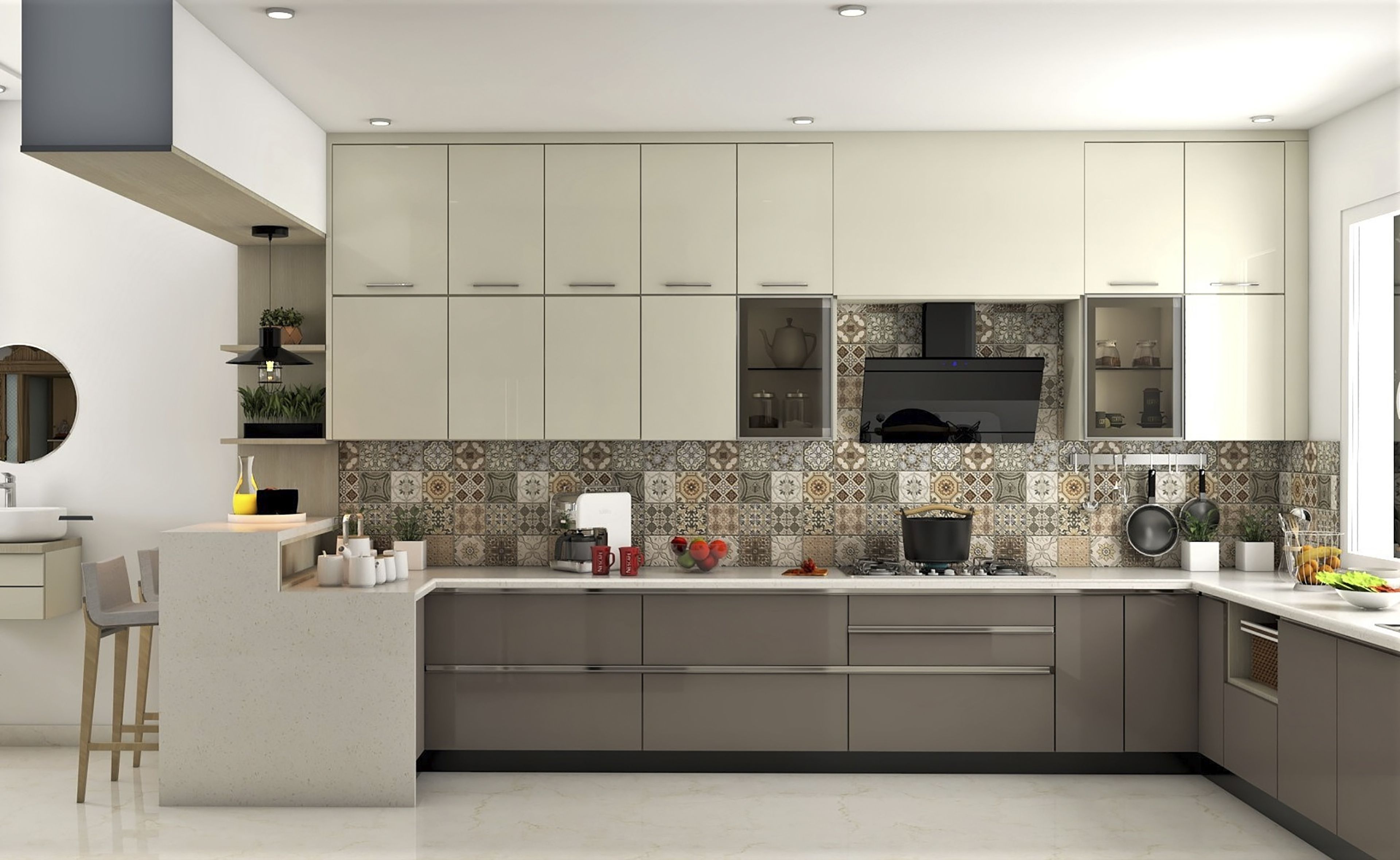 Cream L-Shaped Kitchen