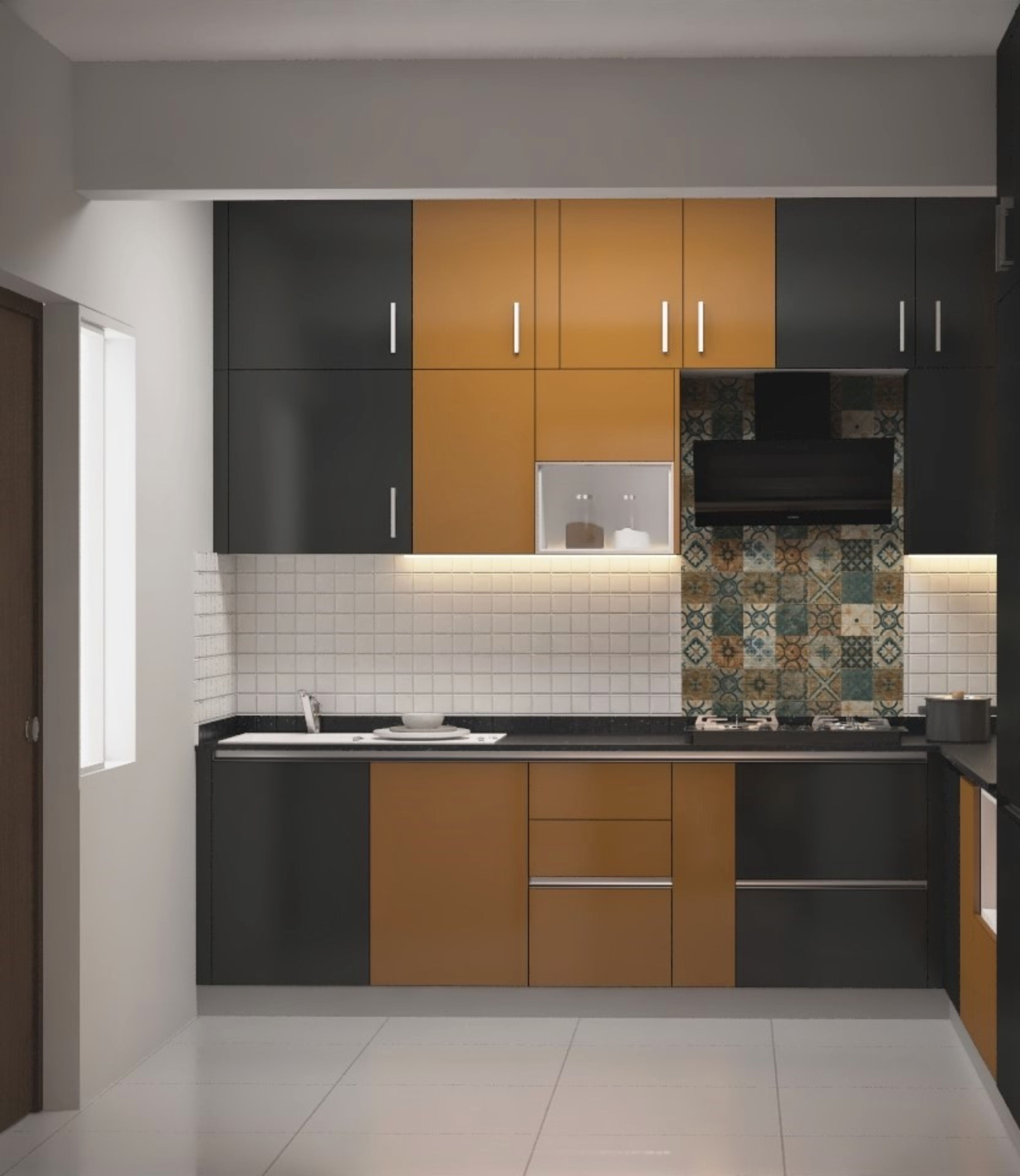 Brown and Black Modular Kitchen