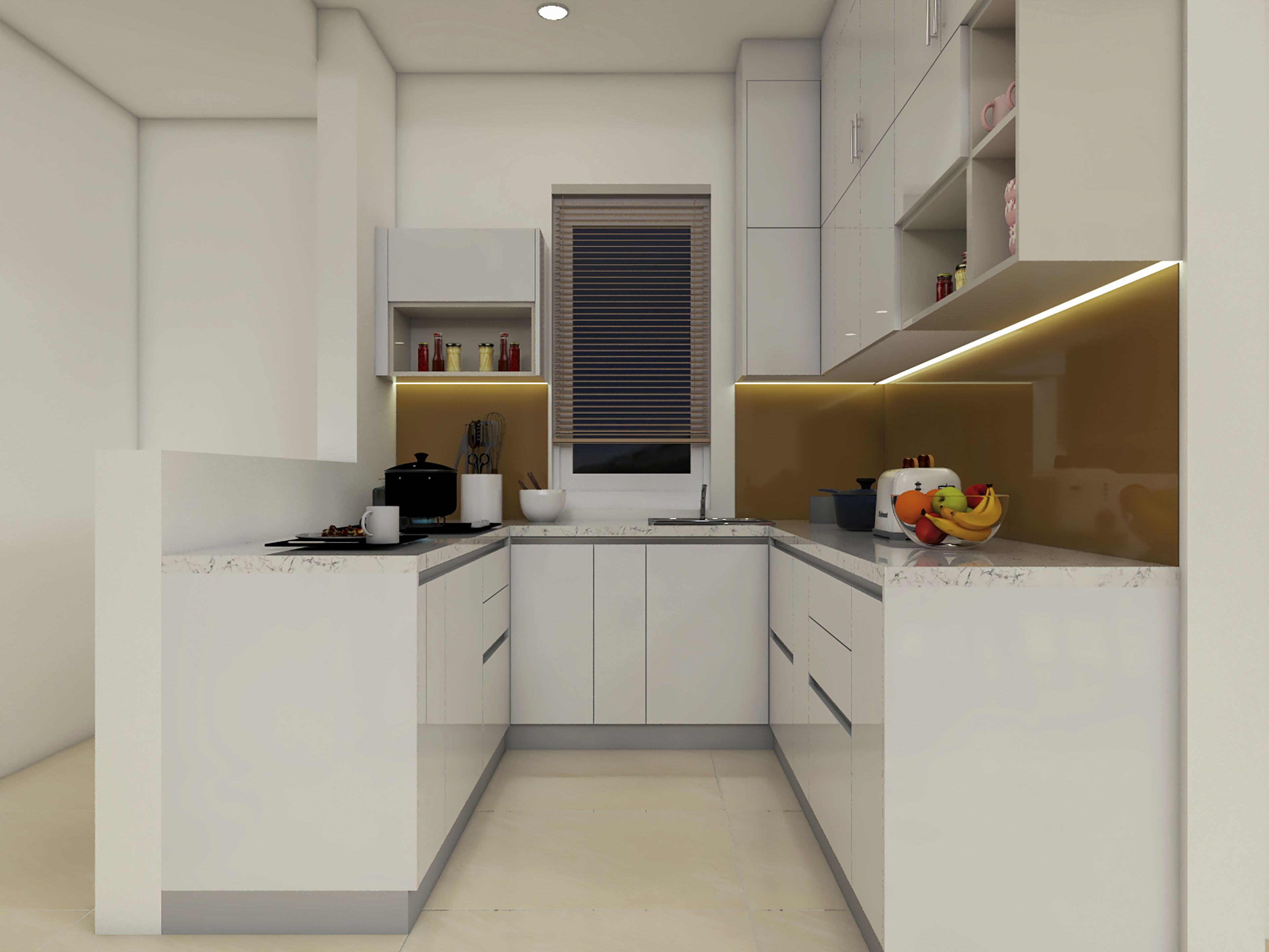 White U-Shaped Kitchen