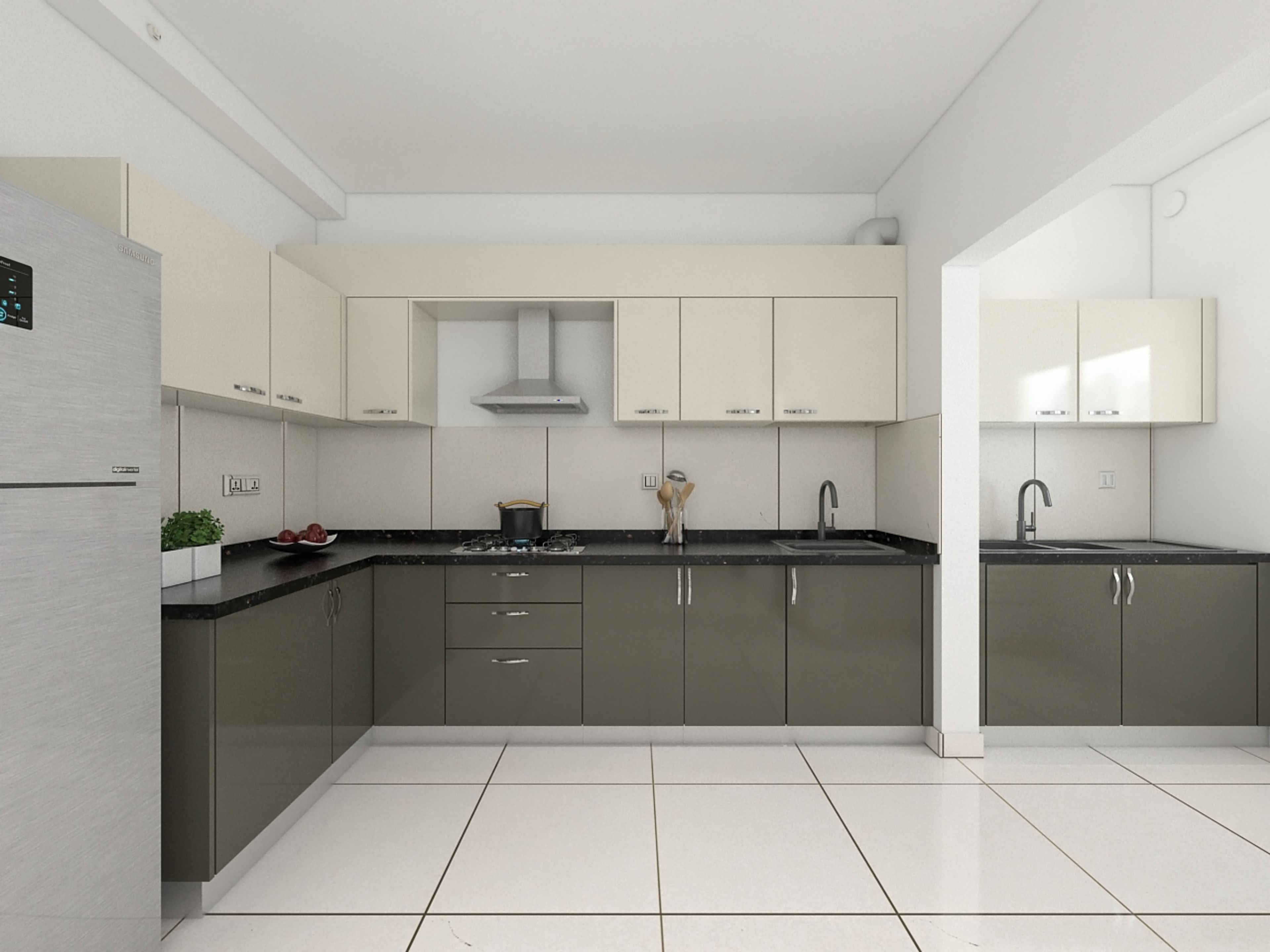 Green Modern L-Shaped Kitchen