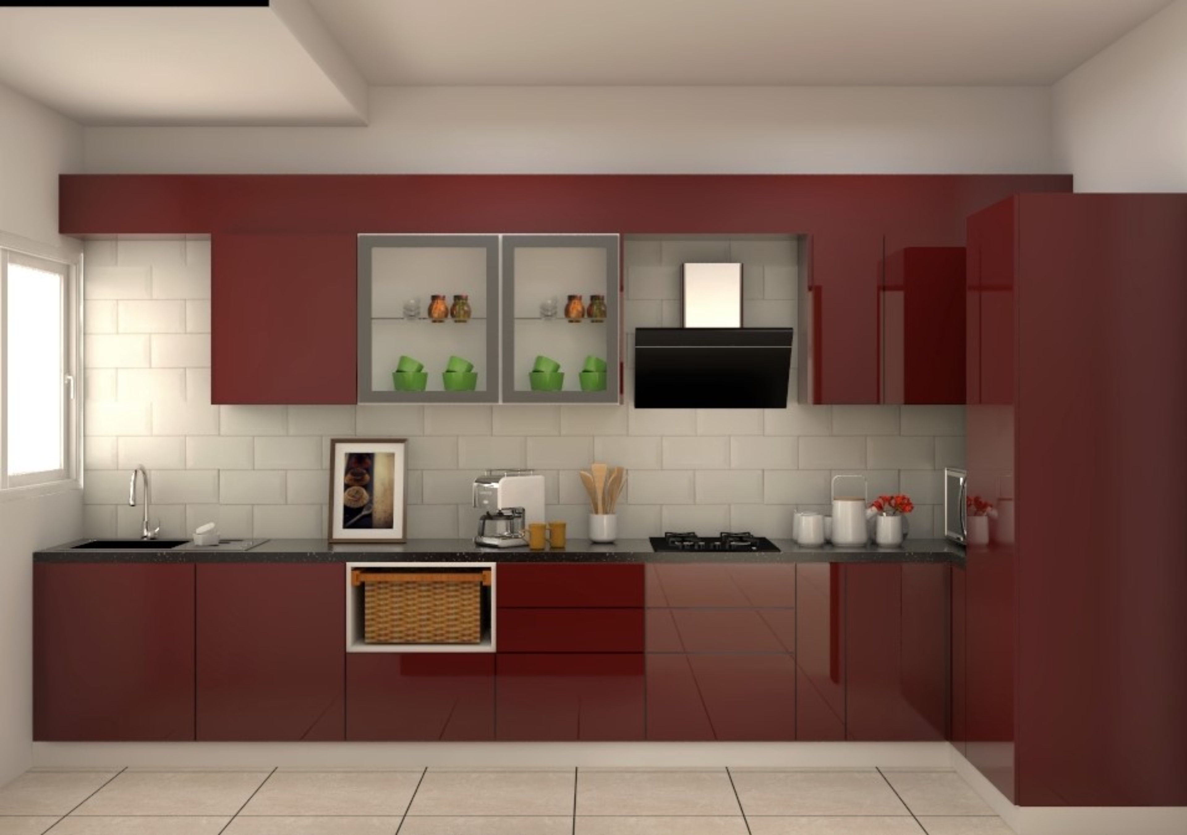Cherry Modern L-Shaped Kitchen
