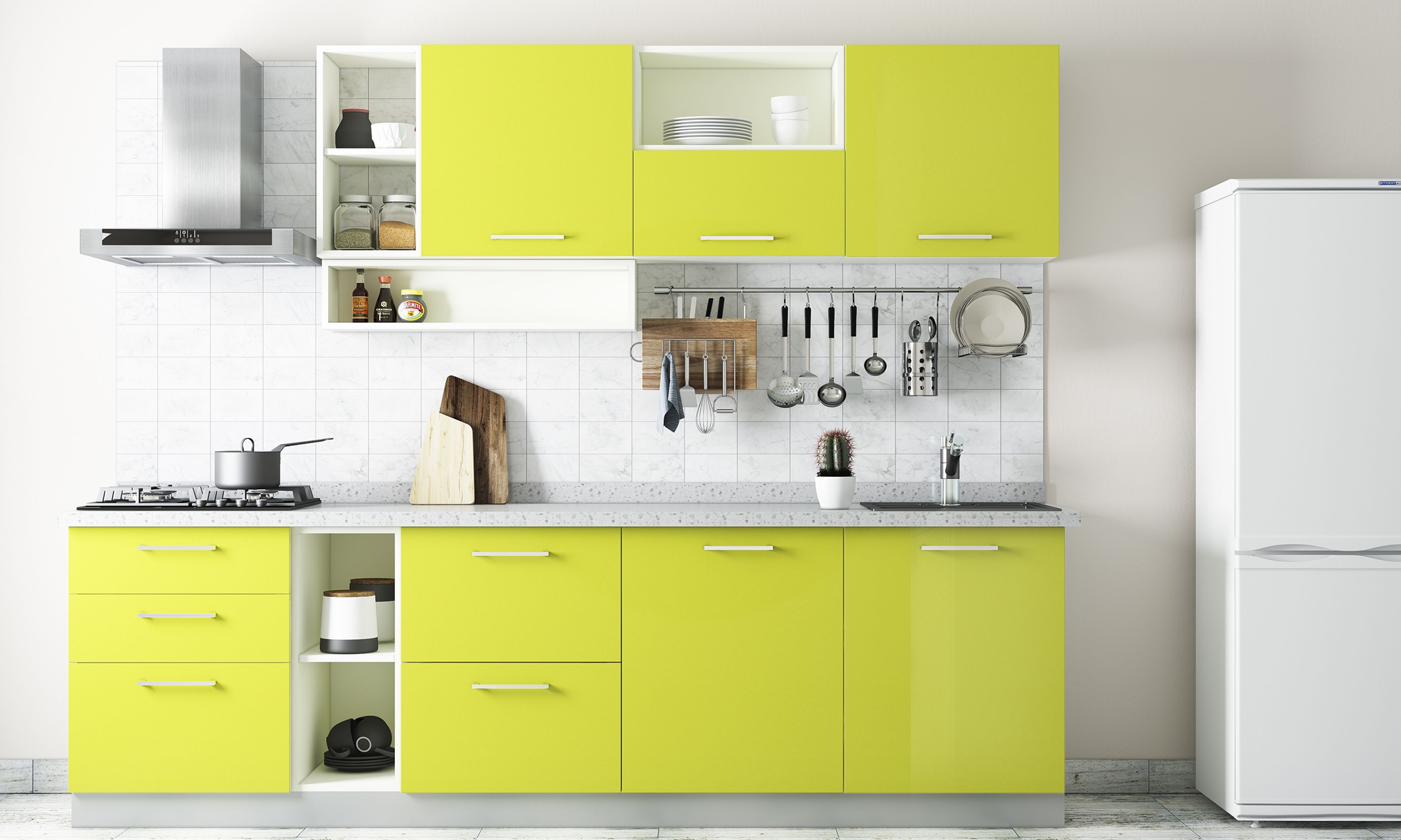Lime Toned Straight Line Kitchen